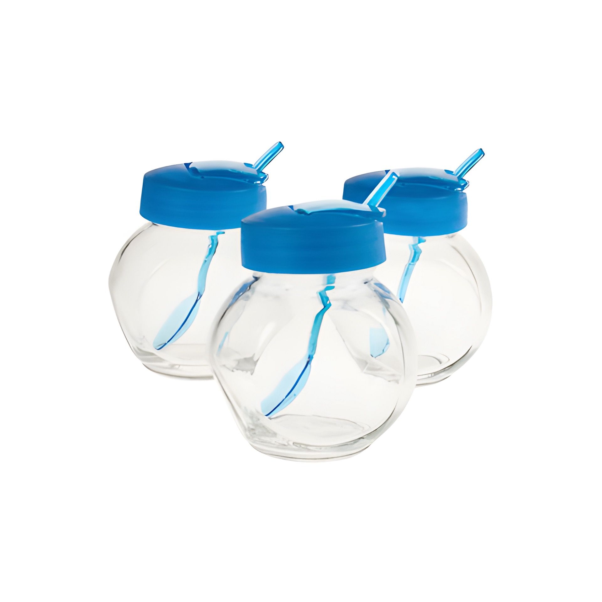Glas mit Klappe & Löffel 200 ml,blau, 3er Set
