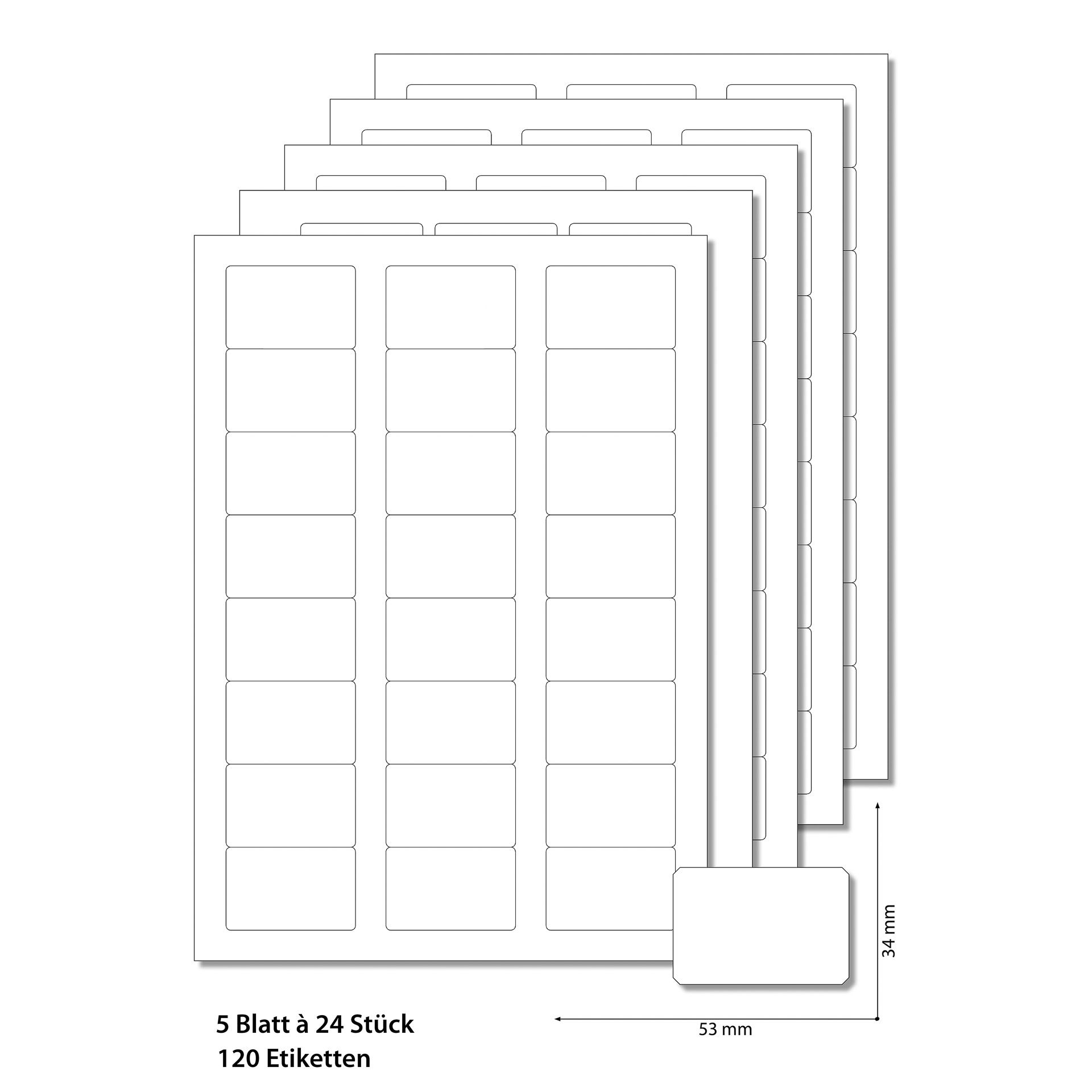 Etiketten 53 x 34 mm weiß -  5 Blatt A4