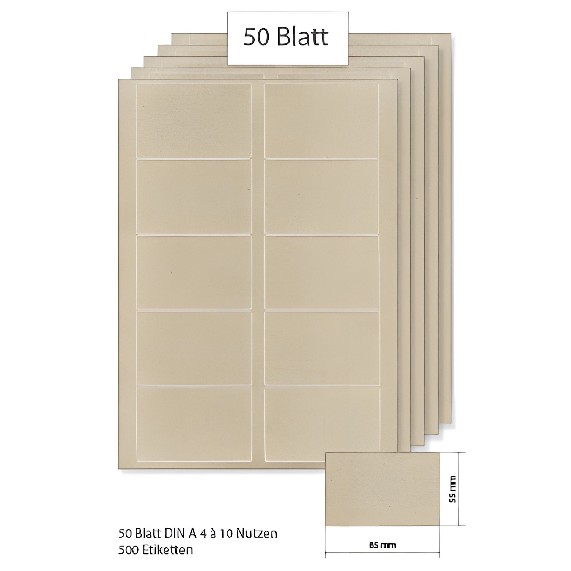 Grasetiketten 85 x 55 mm, 50 Blatt A4, 500 Stück