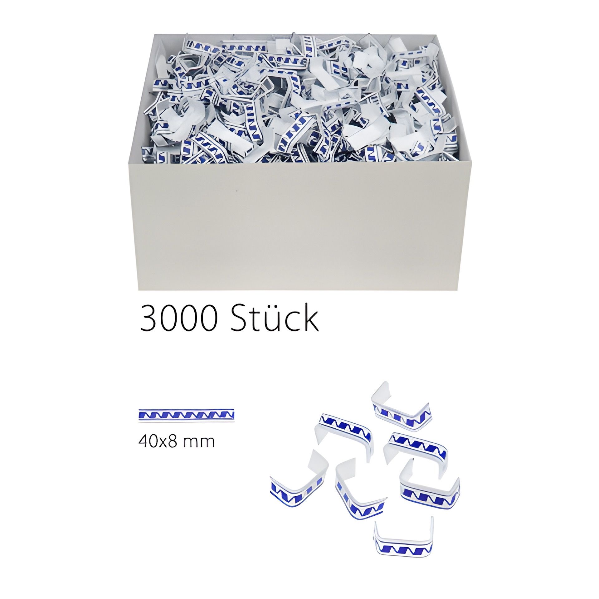 U-Clips 40 x 8 mm blau-weiß, 3000 Stück