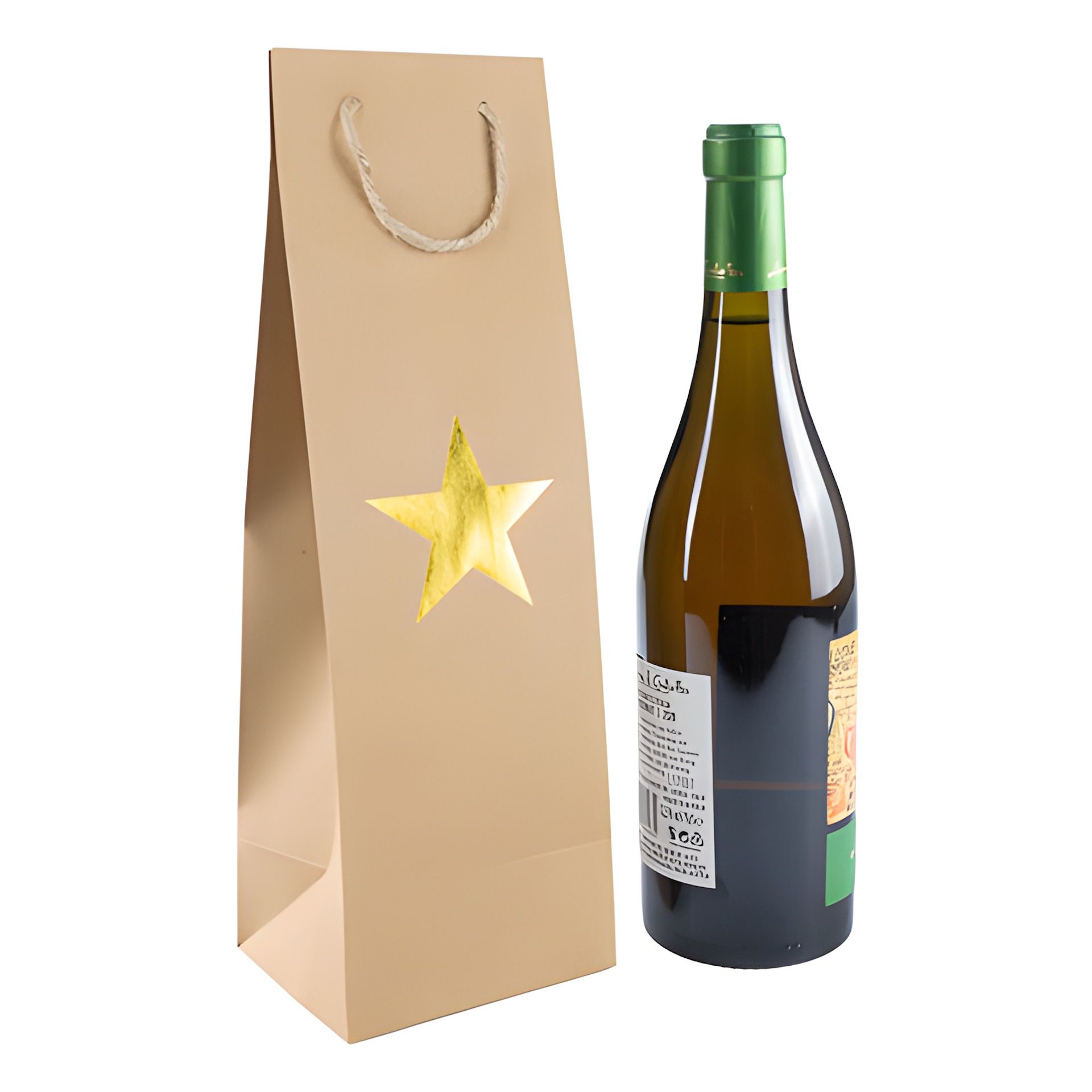 Flaschentasche 'Stern' gold metallic, 12 x 10 x 36 cm