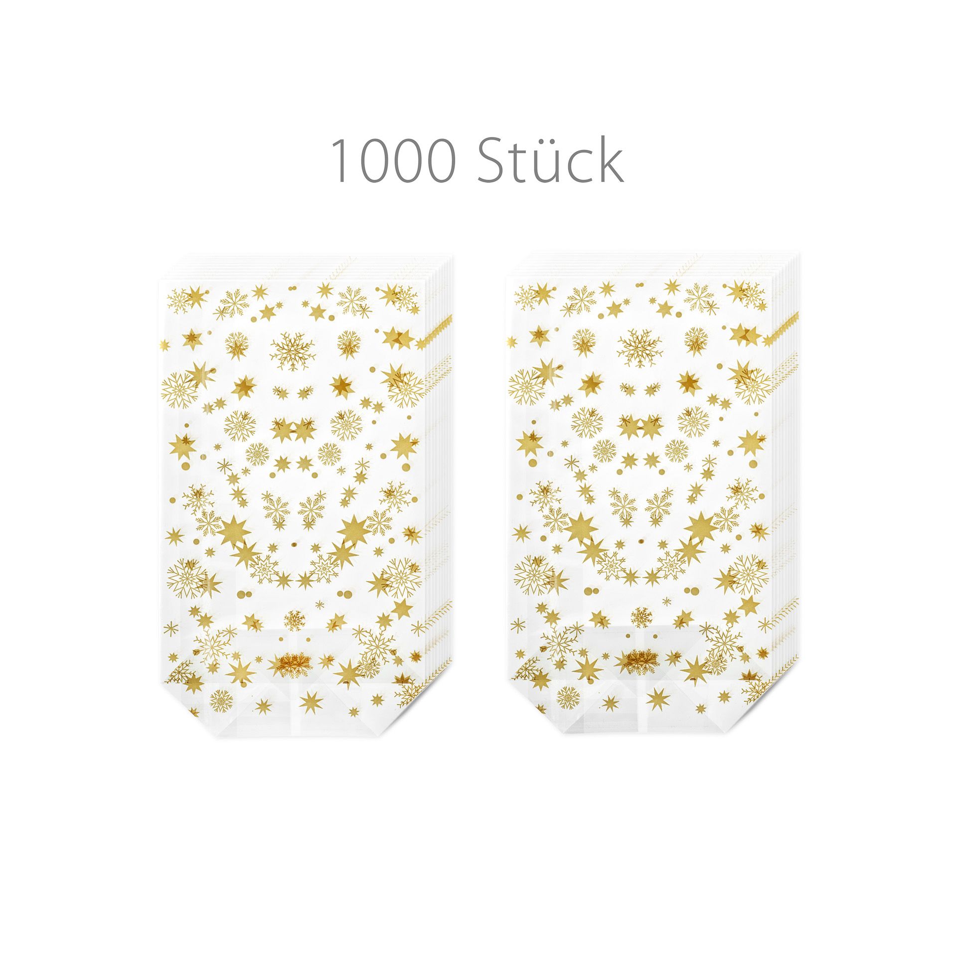 Kreuzbodenbeutel 'Sterne' gold  95 x 160 mm, 1000 Stück