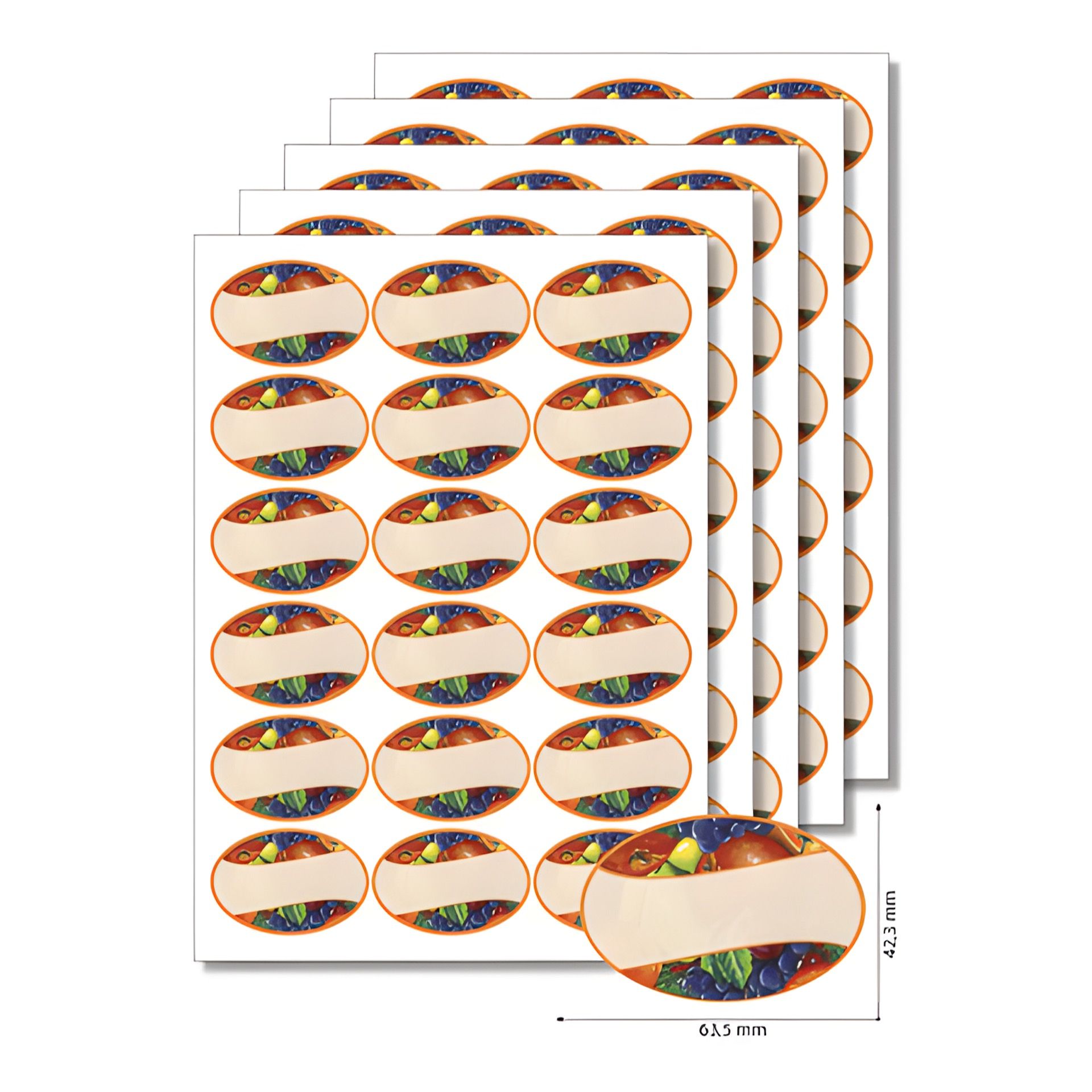 Etiketten oval 'Obstdekor 2' - 20 Blatt A4