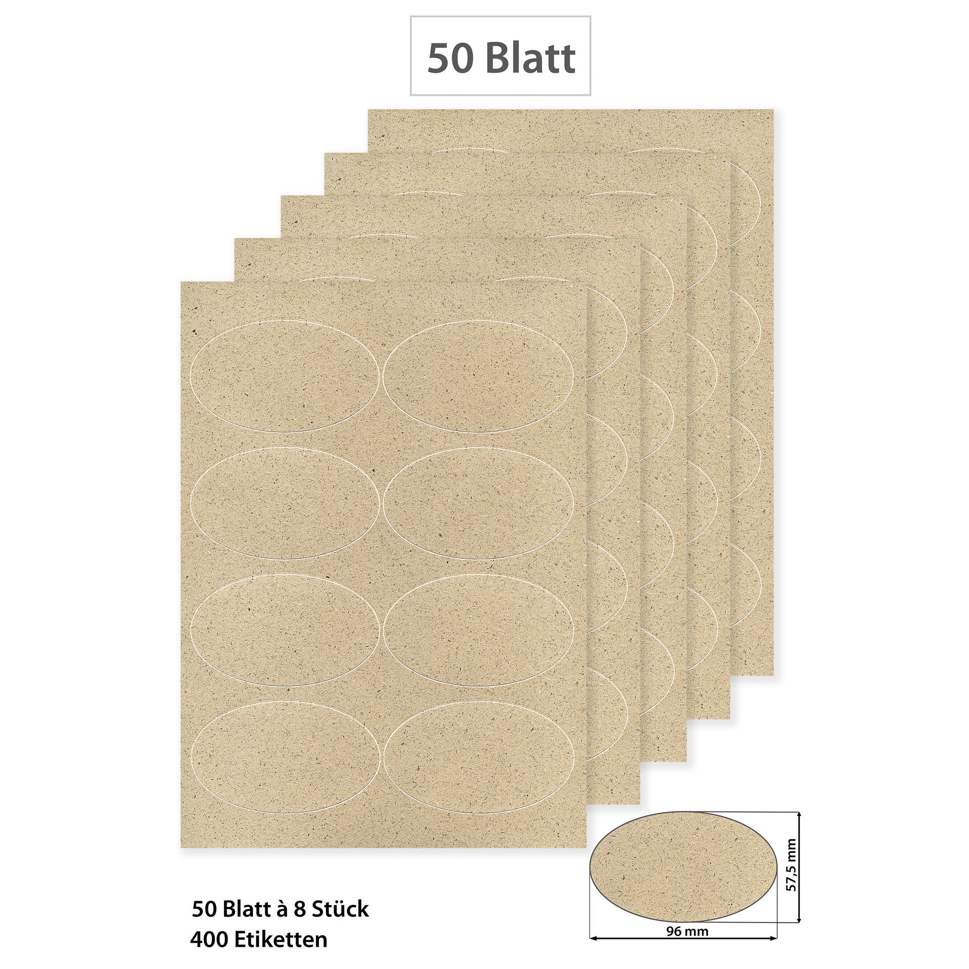 Grasetiketten oval 96 x 57,5 mm, 50 Blatt A4, 400 Stück