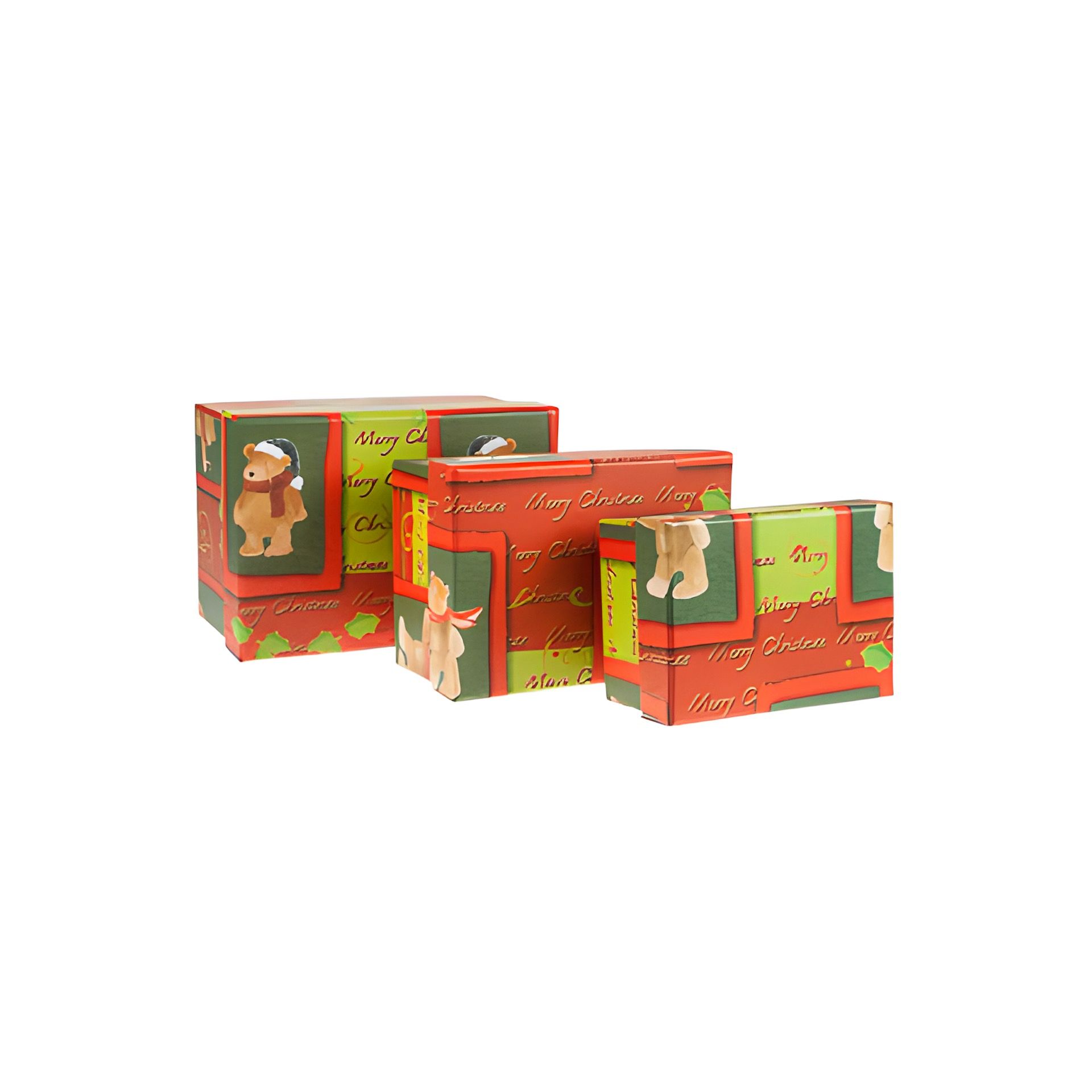 Geschenkboxen 'Weihnachts-Teddy', 3 Stück
