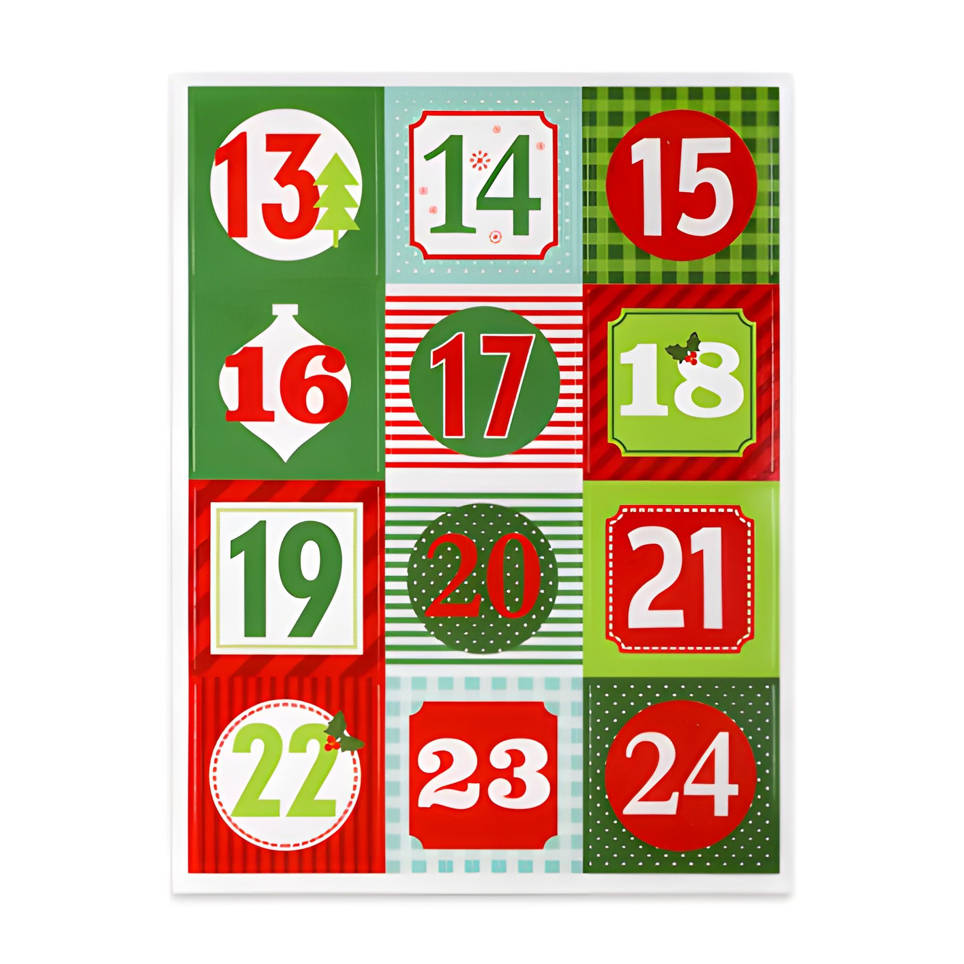 Adventskalender-Zahlen rot/grün/weiß, 24 Stück