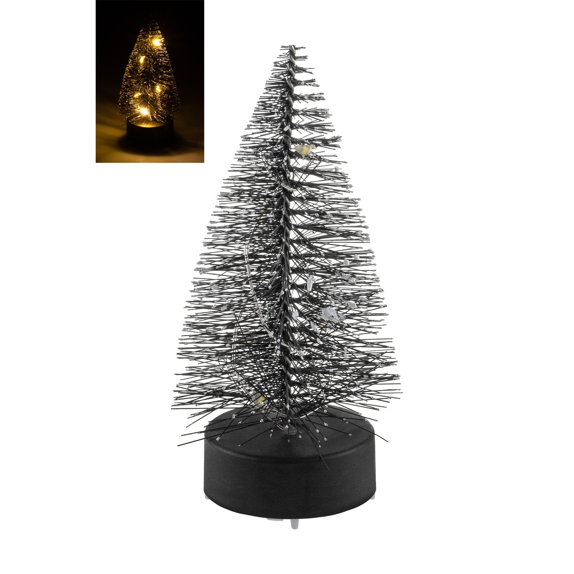 Deko-Tannenbaum mit 5 LEDs, 10 cm, schwarz