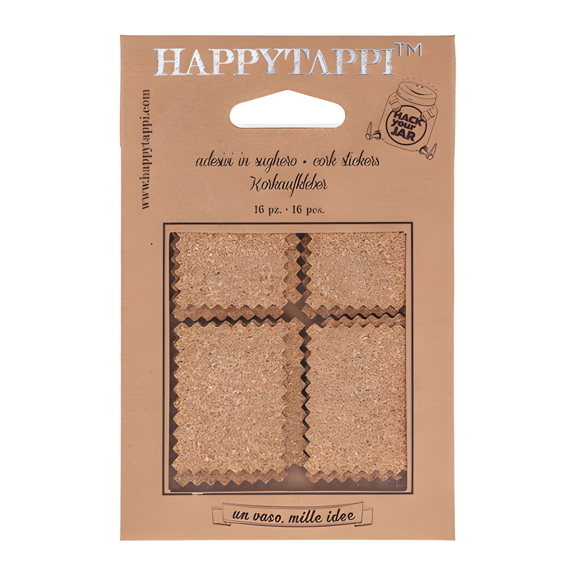 HappyTappi Kork-Sticker 35 x 35 und 35 x 45 mm, 16 Stück