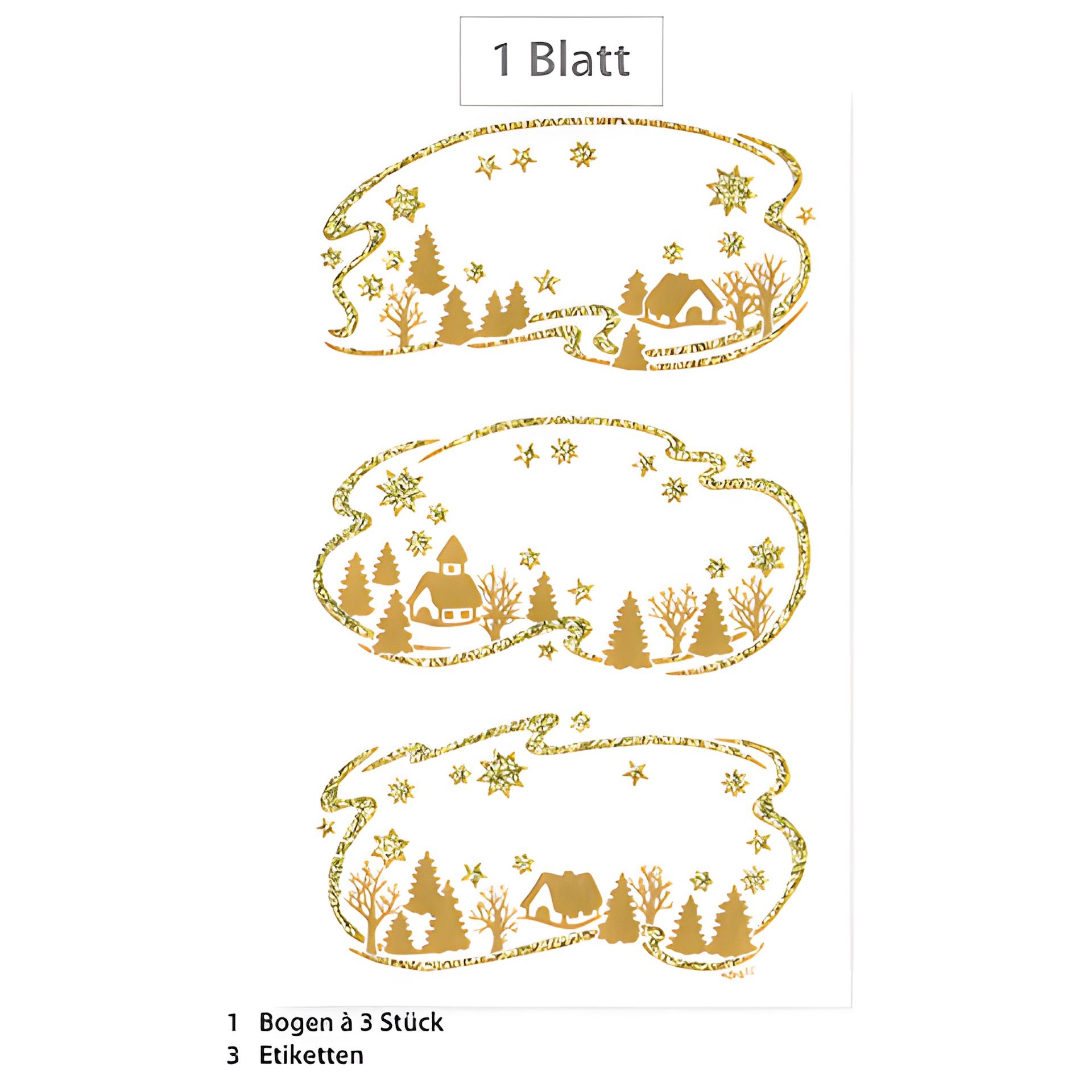 Weihnachtsetiketten 'Winterlandschaft' beglimmert, 3 Stück