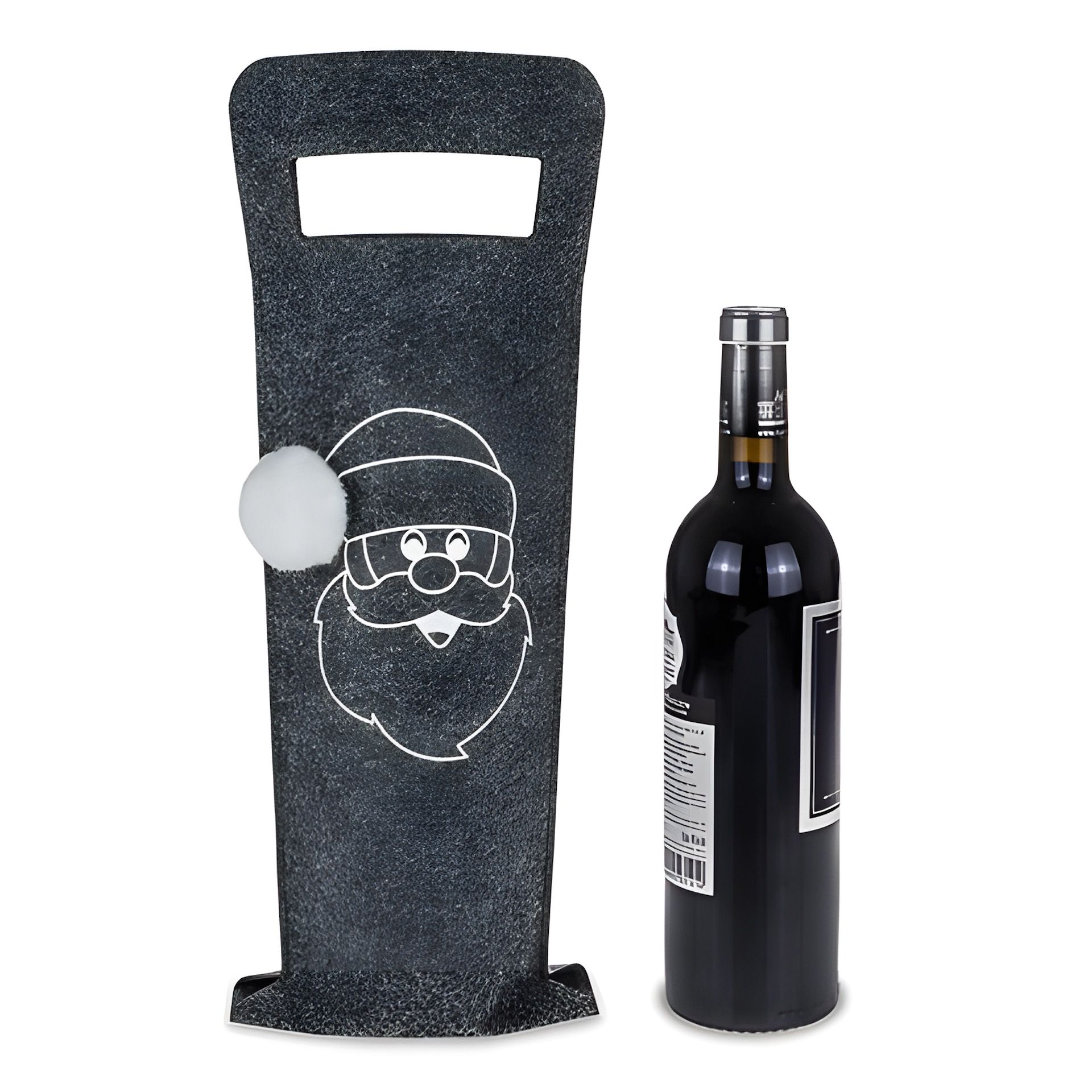 Flaschentasche 'Santa mit Bommel' Filz, 15 x 41 cm, grau