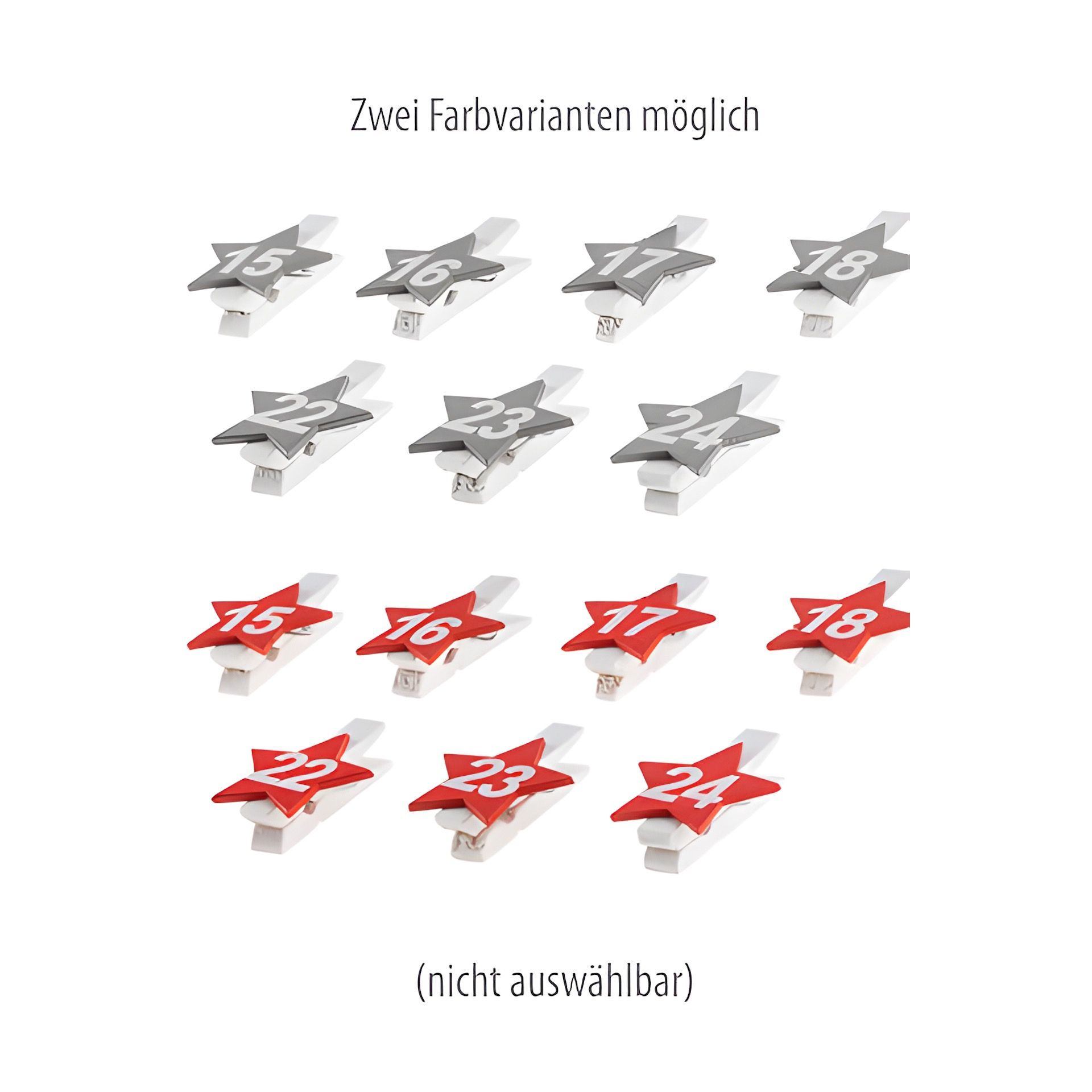 Adventskalender-Zahlen 'Sterne' auf Holzklammern, 24 Stück