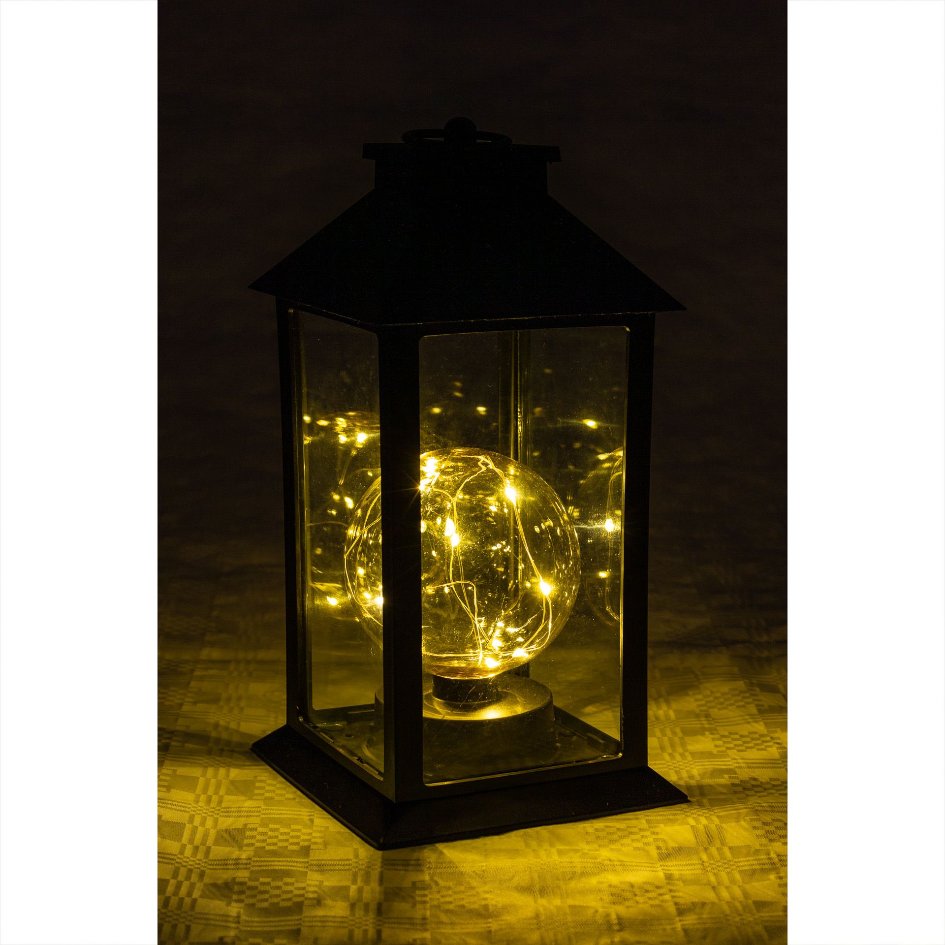 Deko-Laterne 'Kugel' 29 cm, 10 LEDs, schwarz