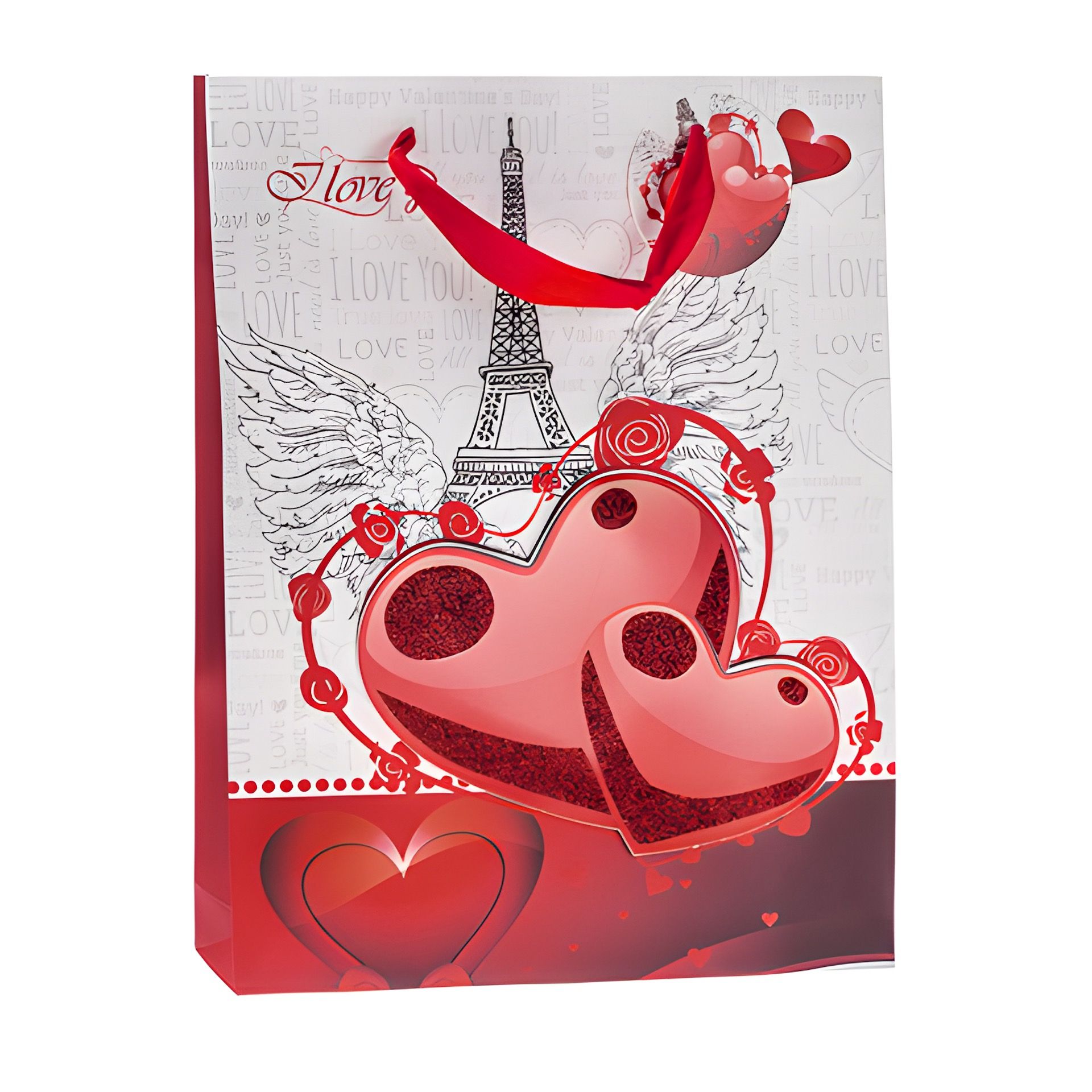 Geschenktüte 'I love you mit Glitzerherz', groß