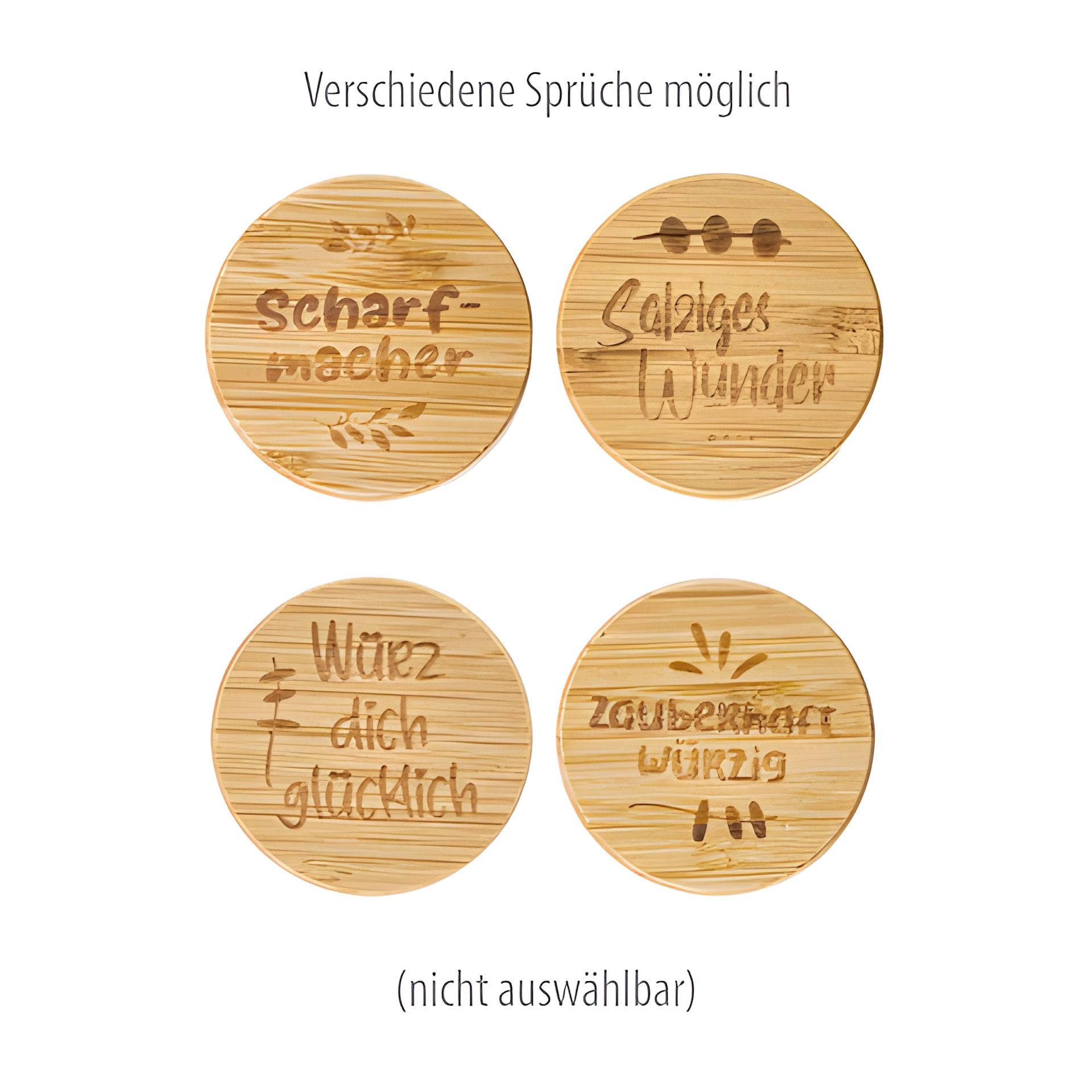 Gewürzglas mit Bambusdeckel 'Sprüche' 90 ml