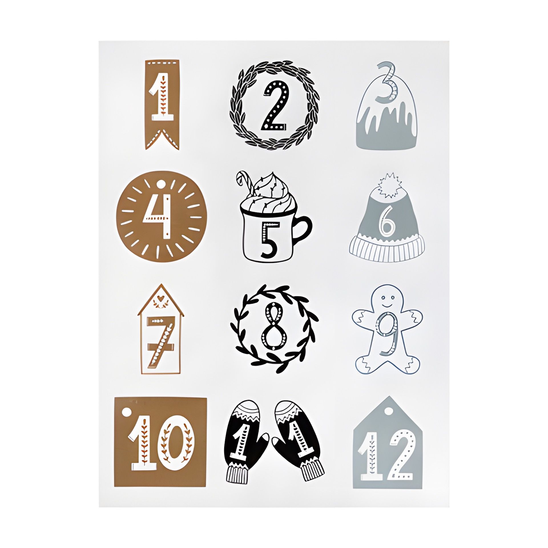 Adventskalender-Zahlen in 3 Farben, 24 Stück