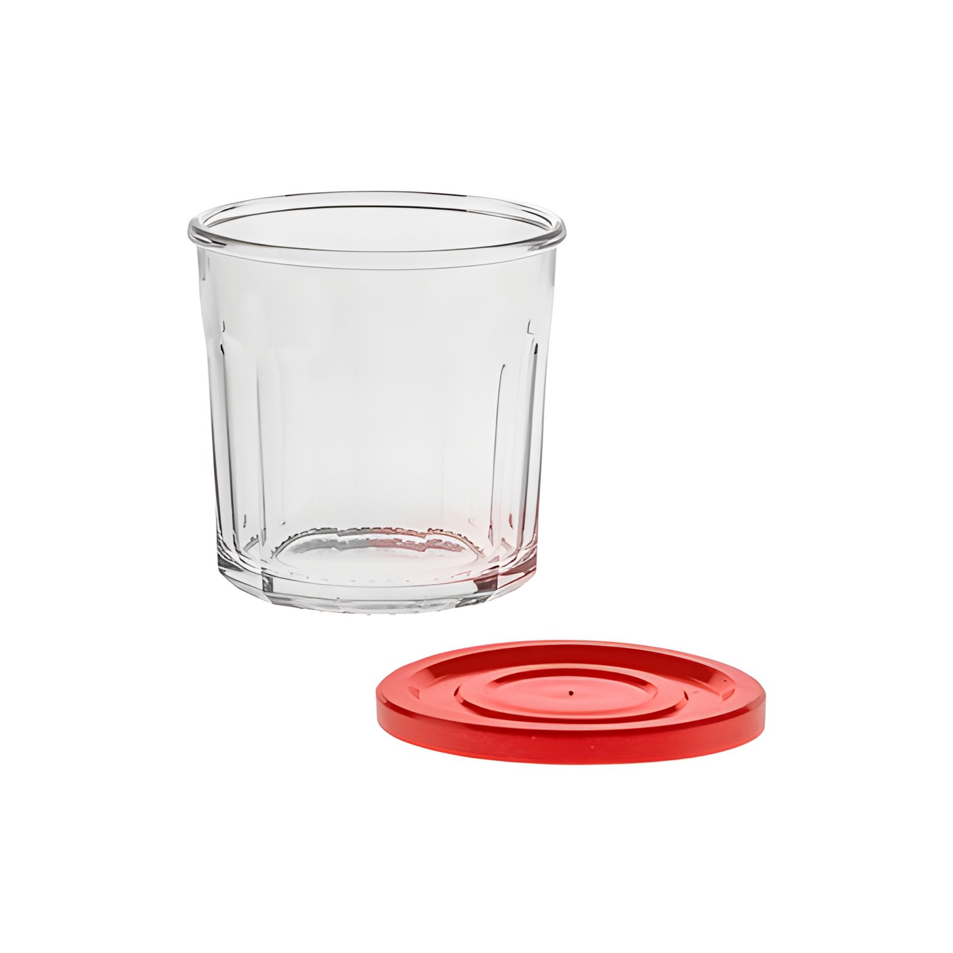 Servierglas 420 ml mit Facetten und Deckel, rot