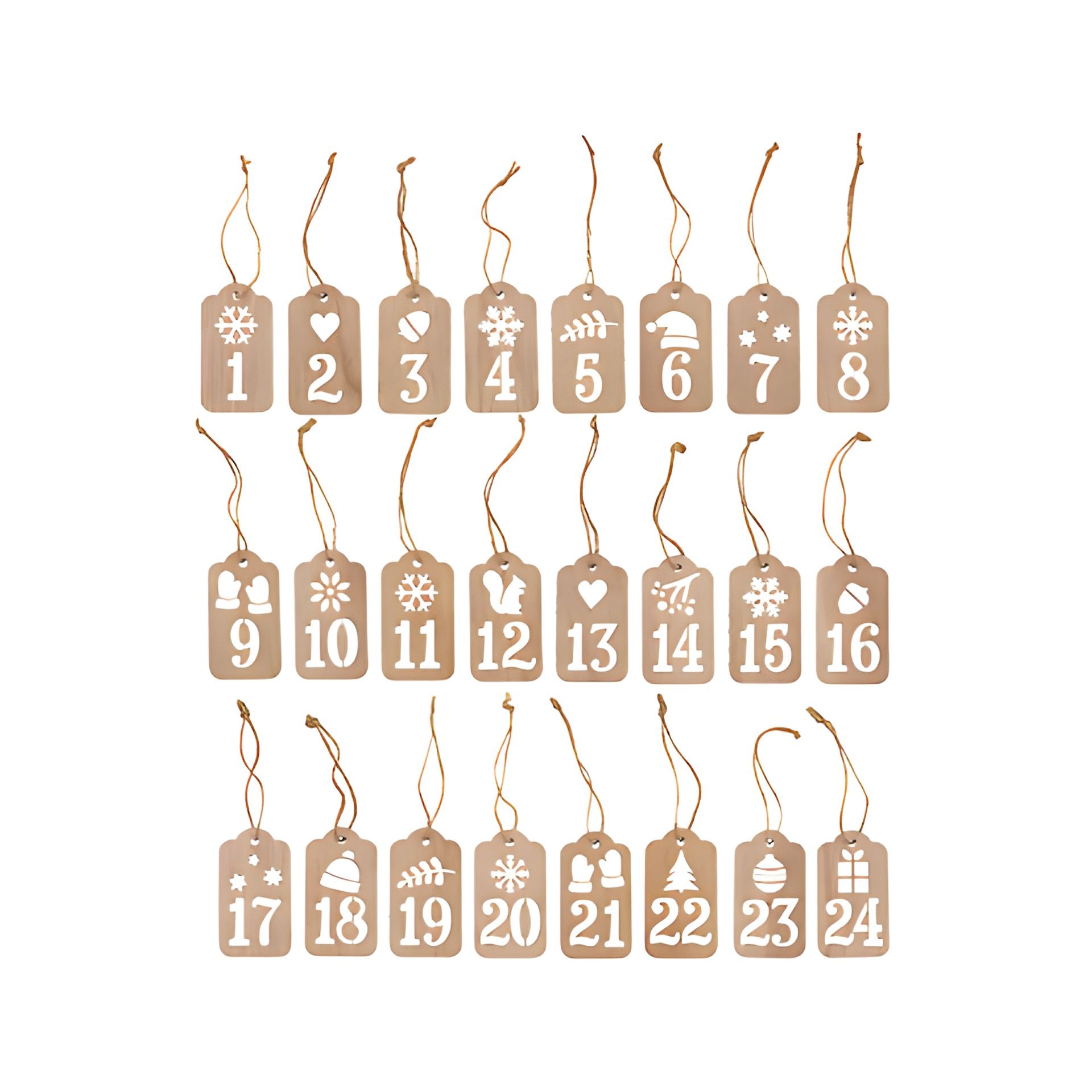 Adventskalender-Anhänger aus Holz, 24 Stück