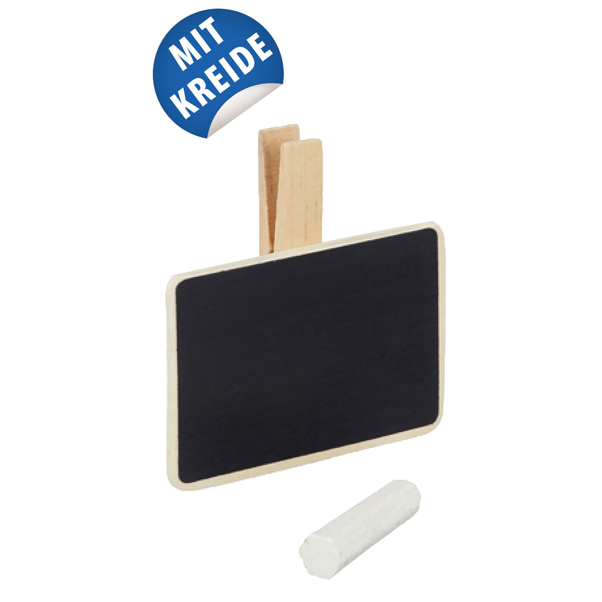 Holzklammer mit Tafel, rechteckig, 7 x 6 cm + Kreide