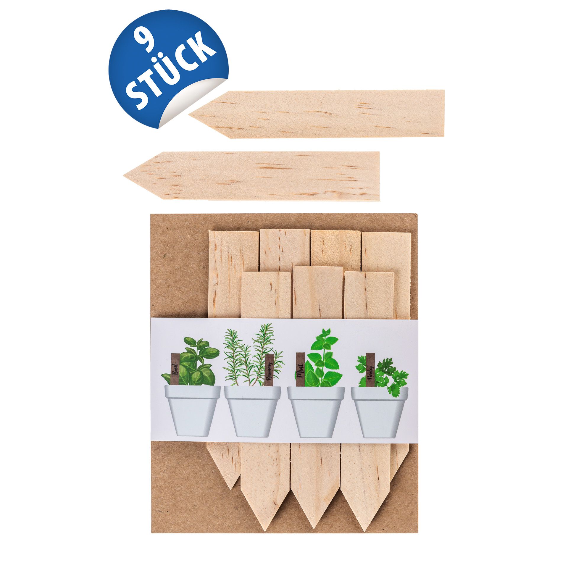 Stecketiketten aus Holz 105 mm, 9 Stück