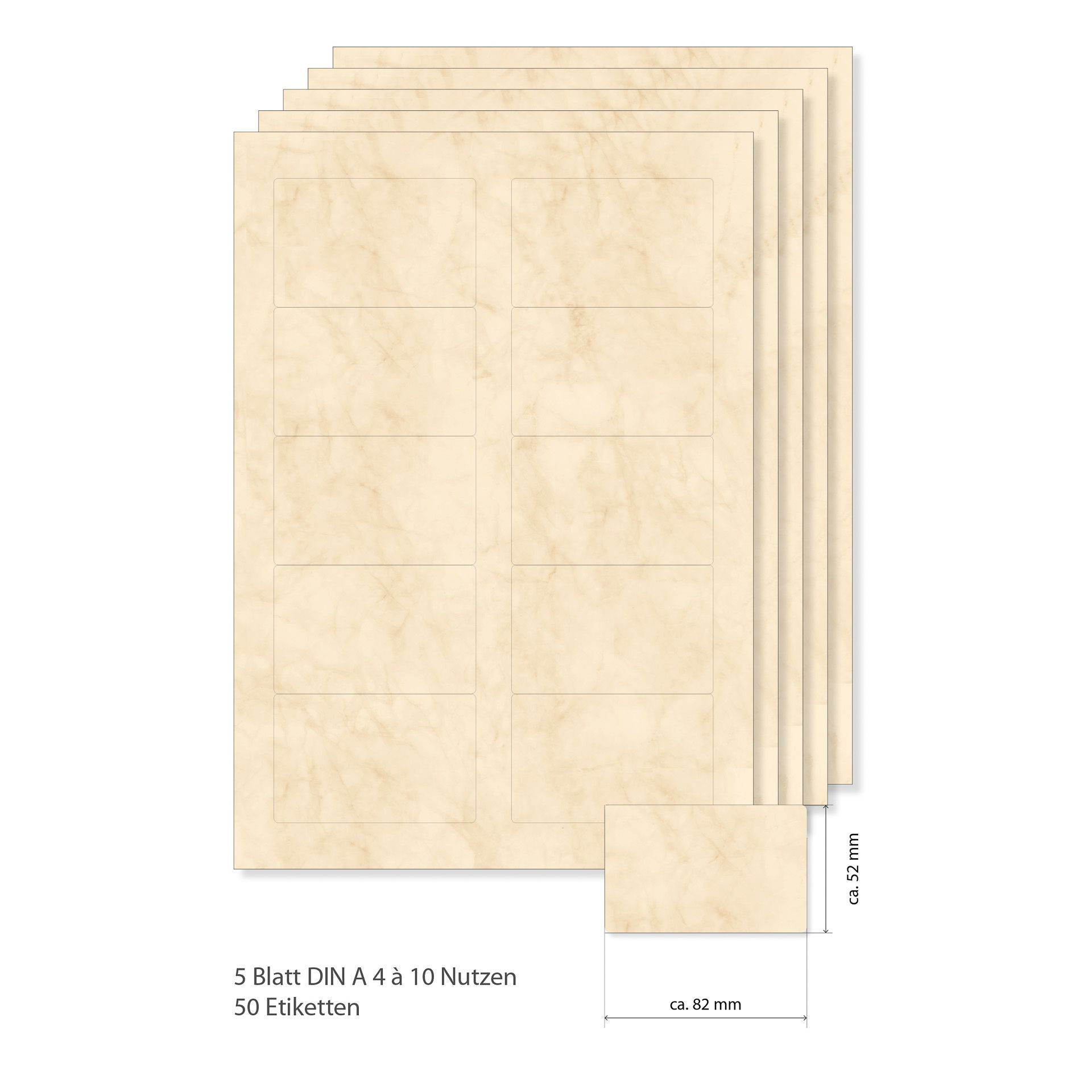 Etiketten 82 x 52 mm beige marmoriert -  5 Blatt A4