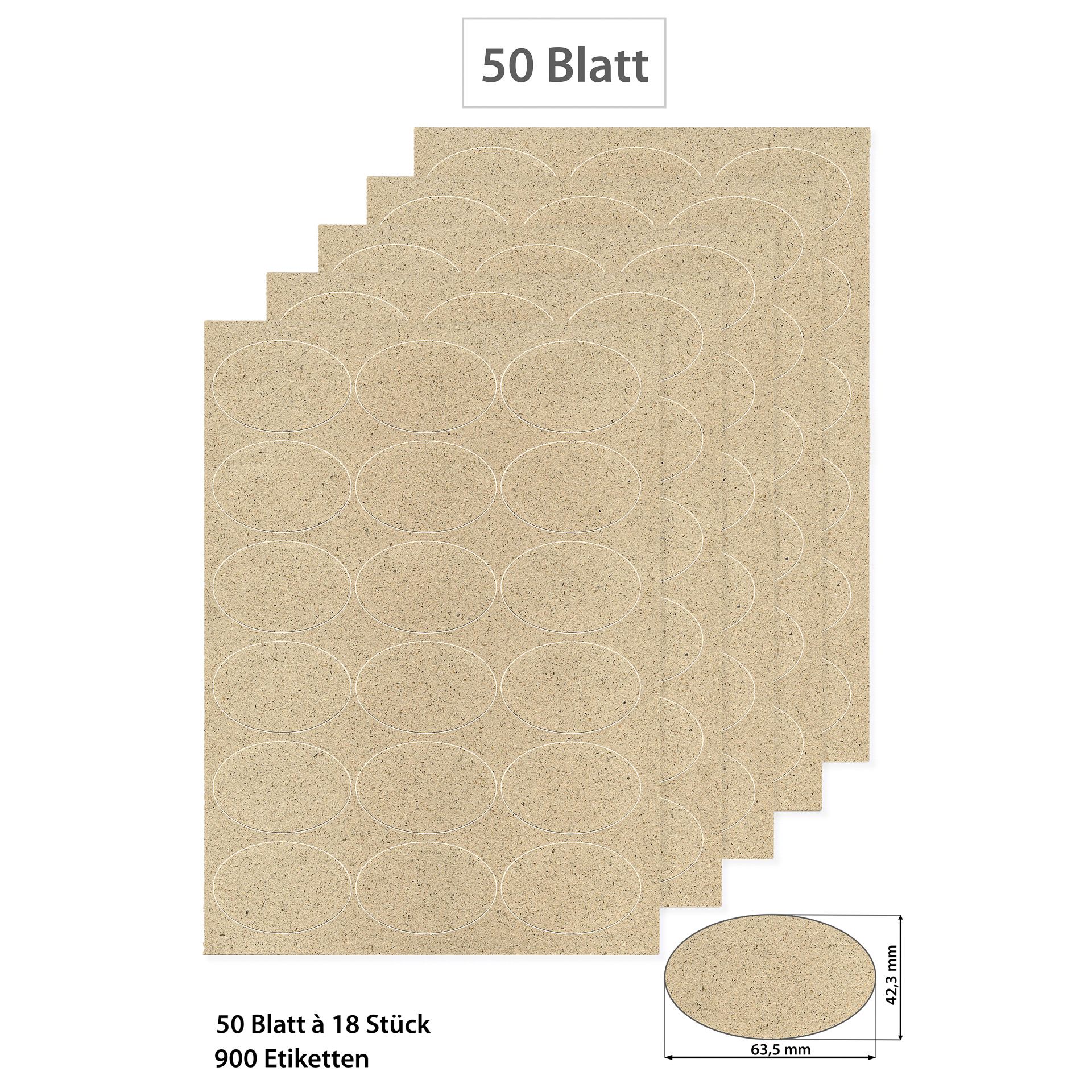 Grasetiketten oval 63,5 x 42,3 mm, 50 Blatt A4, 900 Stück