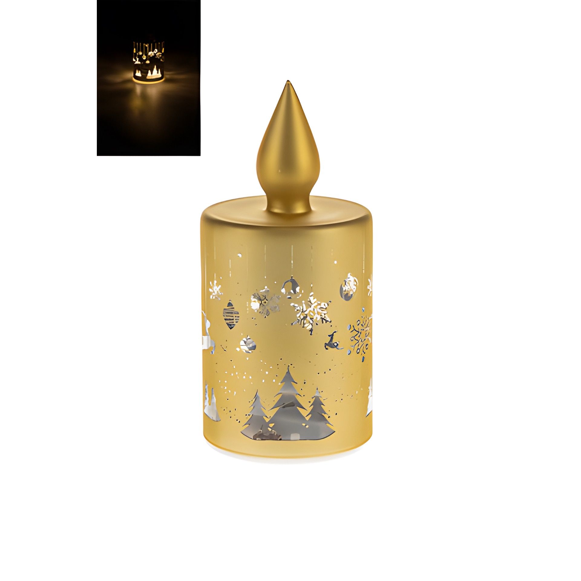 LED-Licht 'Kerze mit Weihnachtsmotiven' 15 cm, gold, 10 LEDs