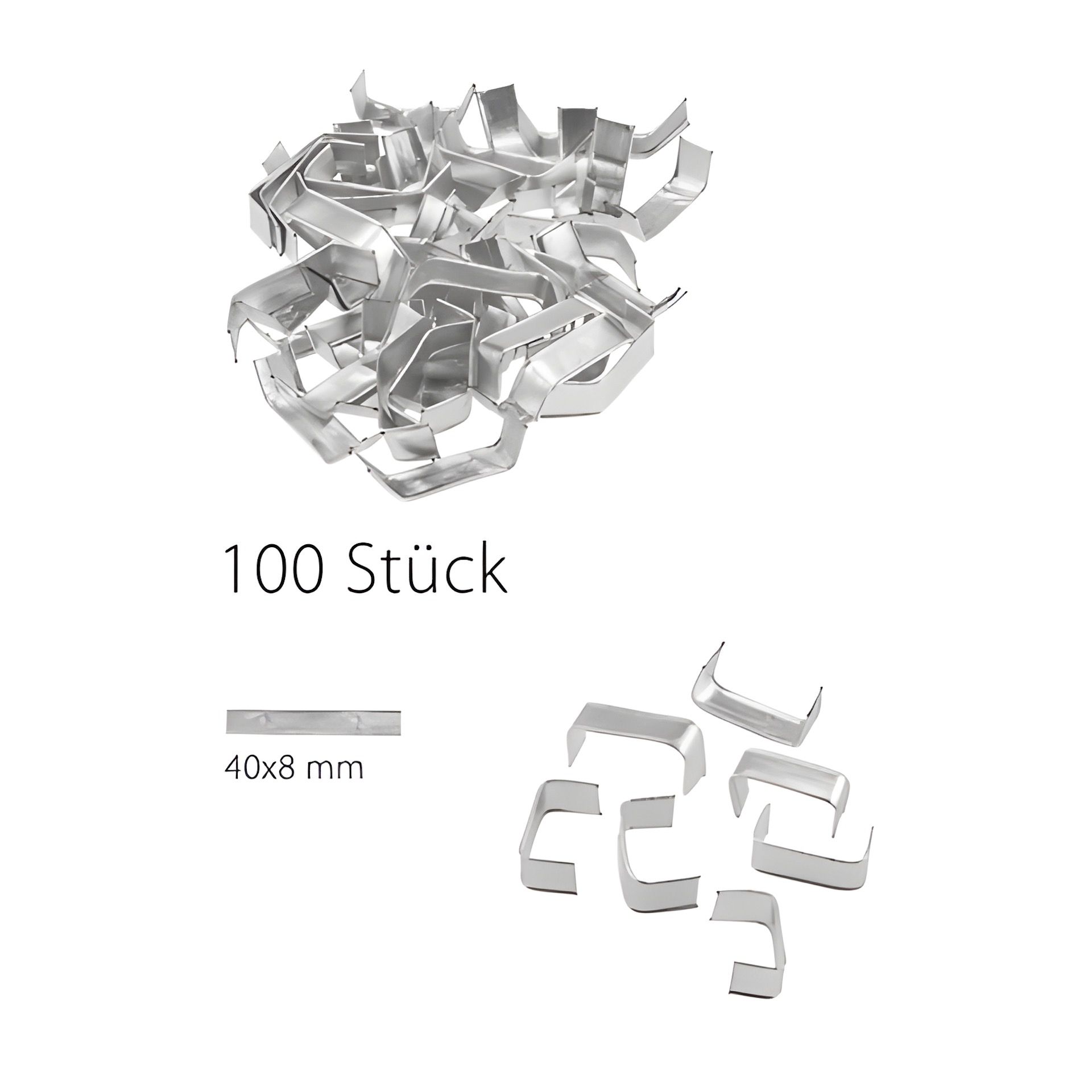 U-Clips 40 x 8 mm silber, 100 Stück