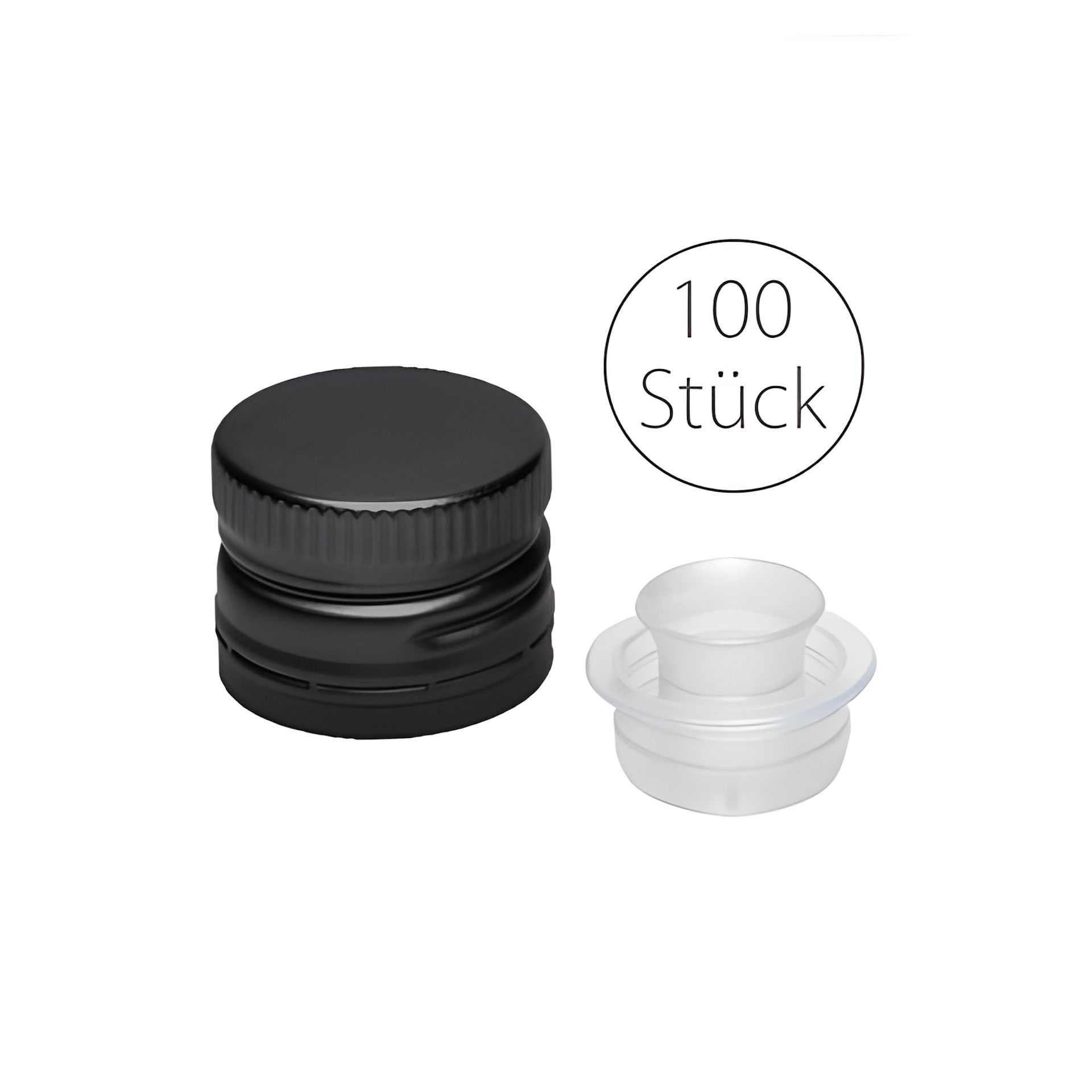 PP 31,5 schwarz Aluminium mit Ausgießer und Originalitätsring, 2-teilig, 100er Pack
