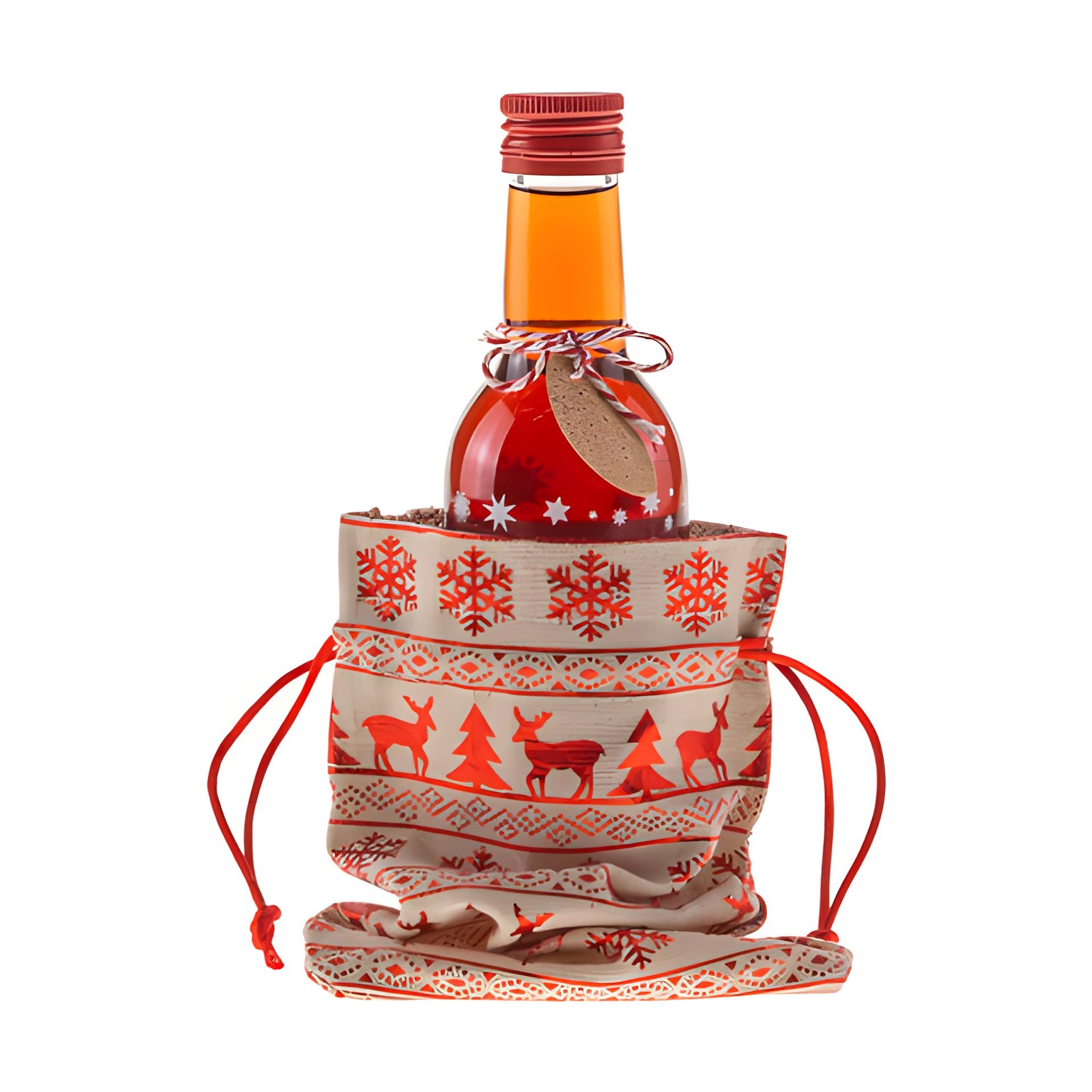 Jutebeutel 'Winter' natur/rot 17 x 13 cm