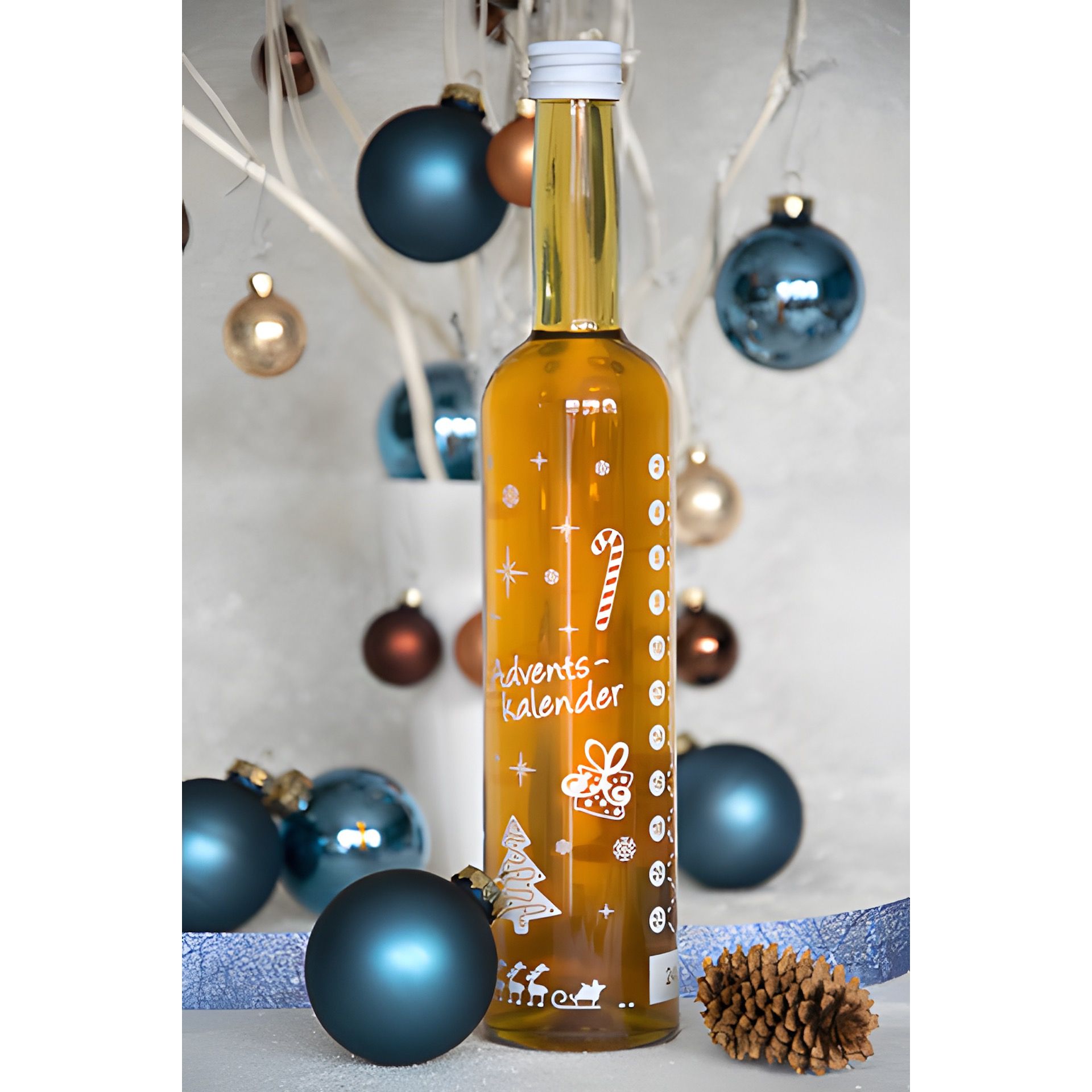 Adventskalender-Flasche 500 ml weiß (Karton, 70 Stück)