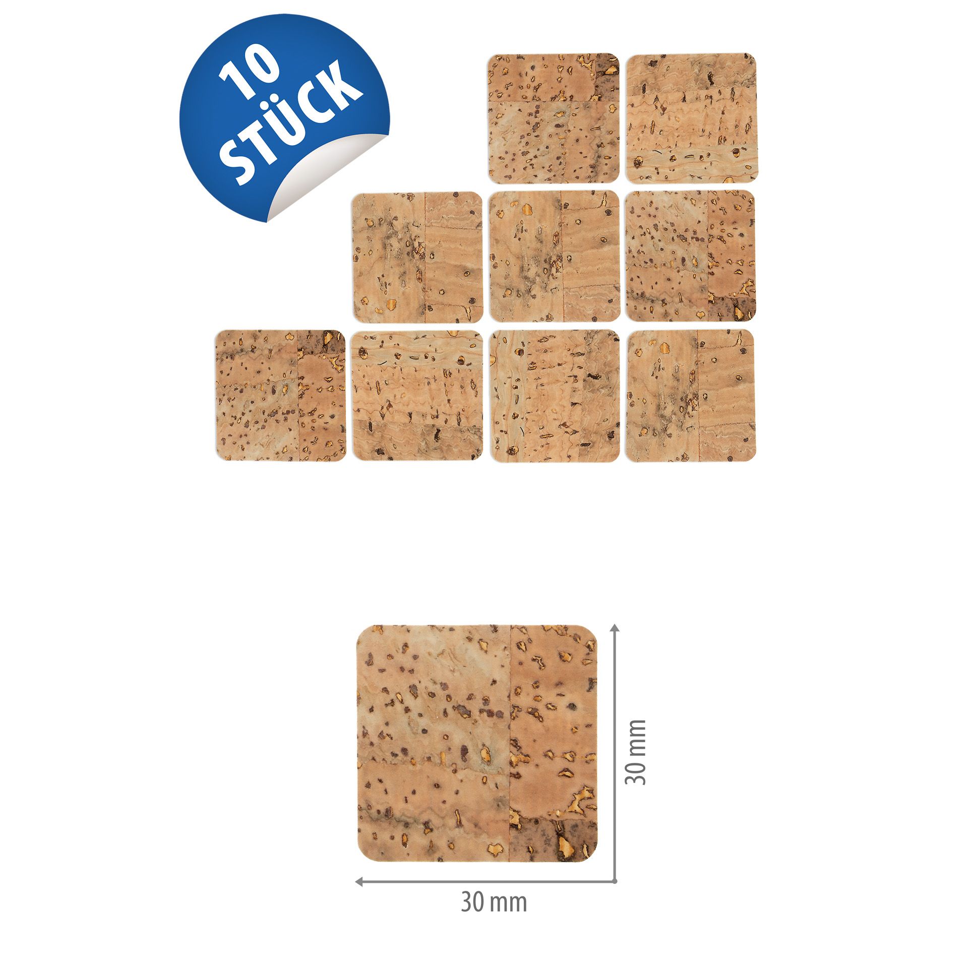 Naturkork-Etikett 30 x 30 mm, 10 Stück