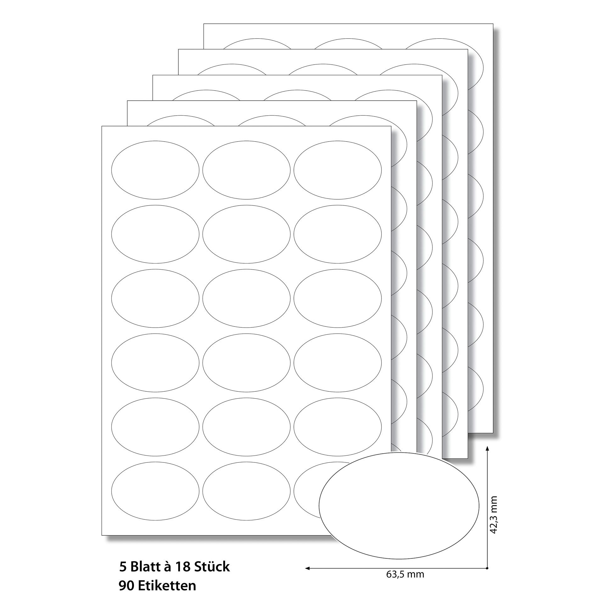 Etiketten oval 63,5 x 42,3 mm weiß - 50 Blatt A4
