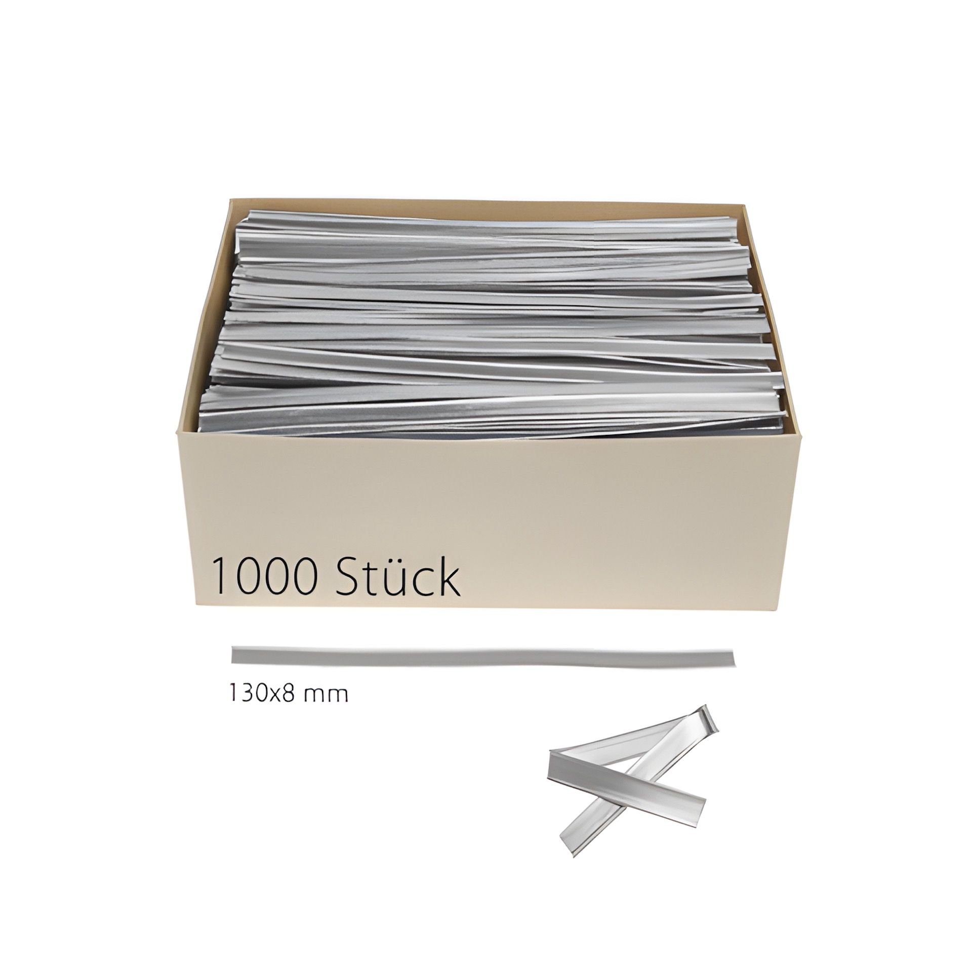 Clipbandverschlüsse 130 x 8 mm silber, 1000 Stück