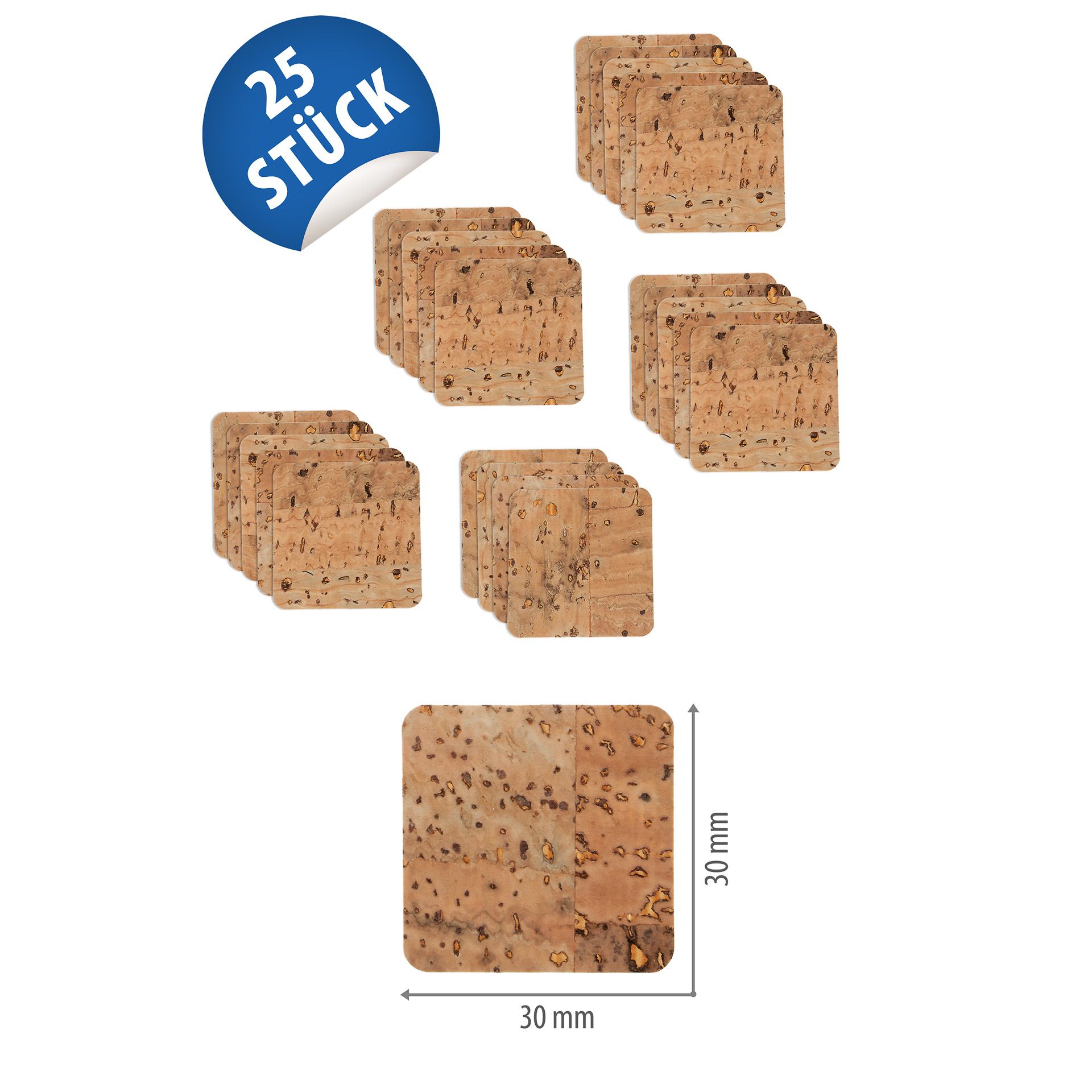 Kork-Etikett 3 x 3 cm, 25 Stück