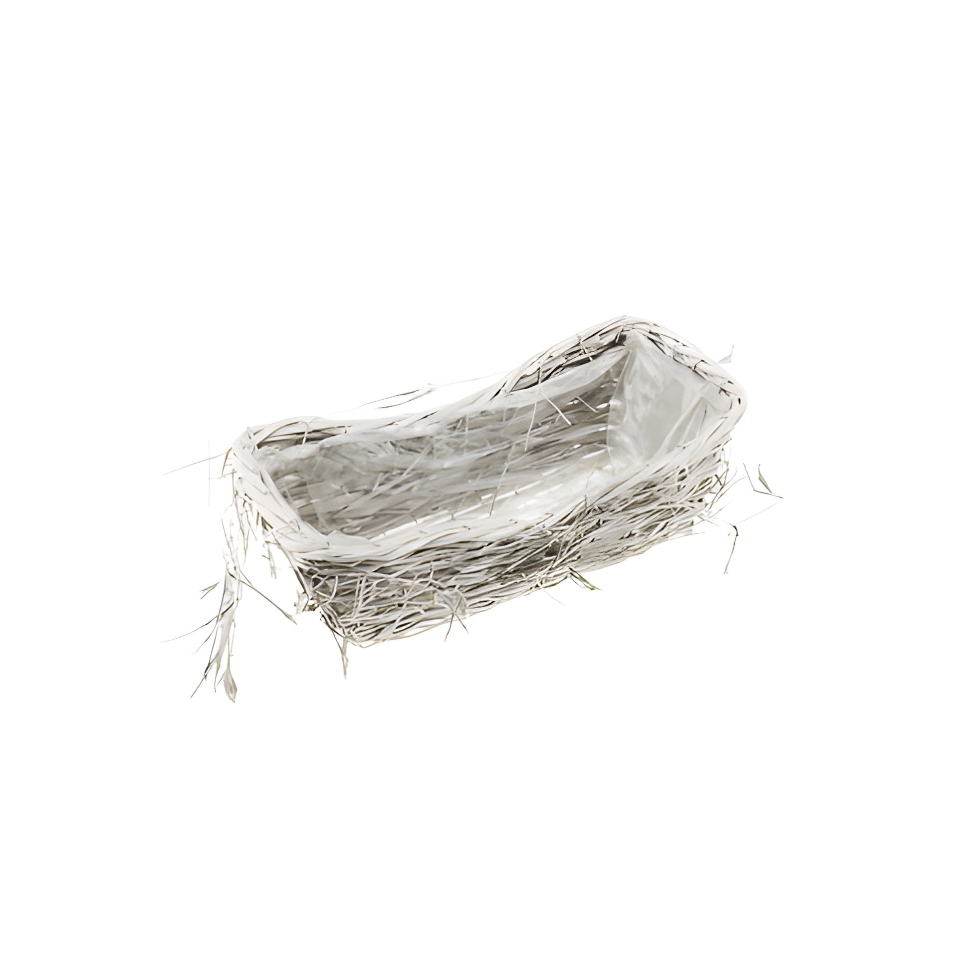 Holzkorb mit Zottelgras weiß rechteckig 38 x 18 cm