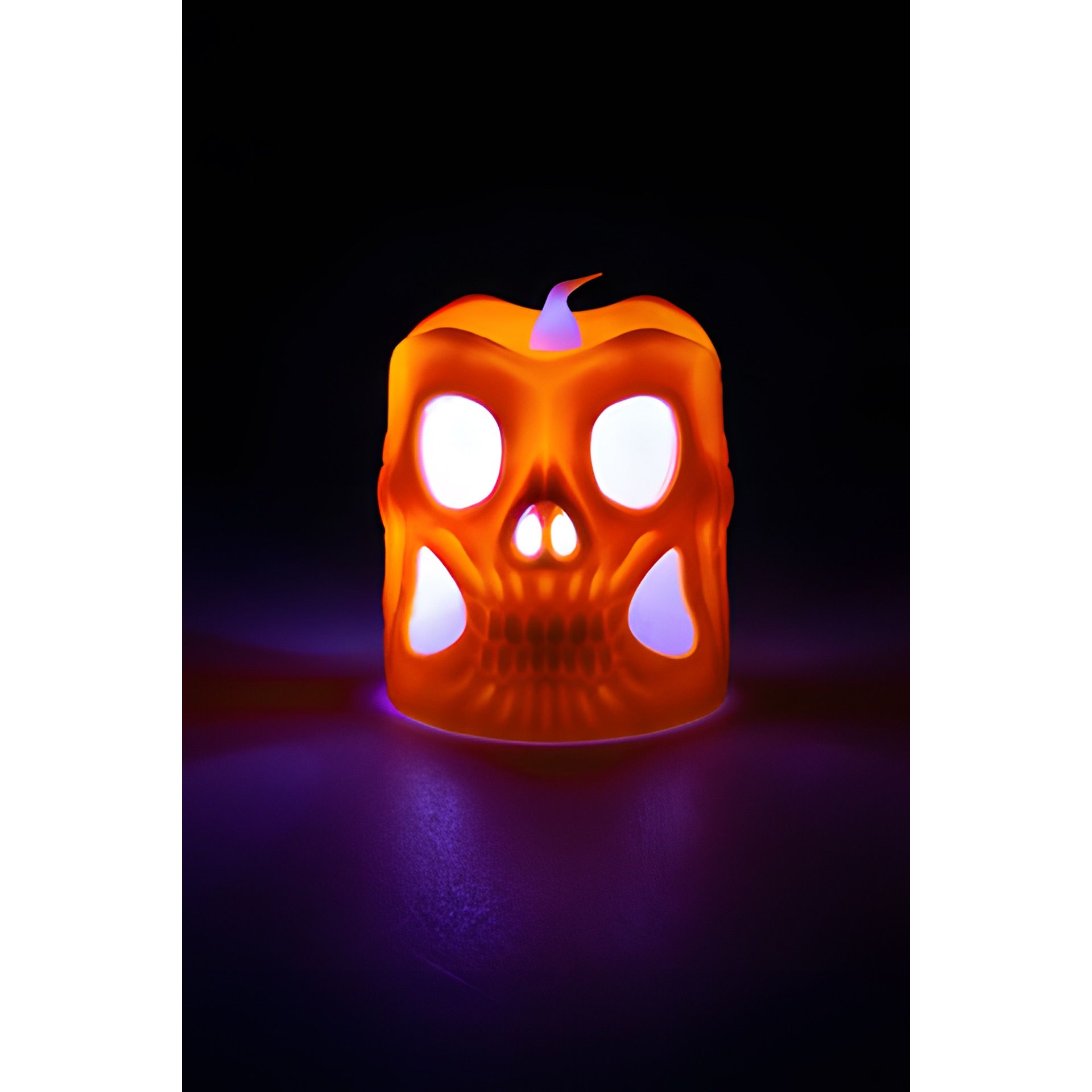 LED-Kerze 'Totenkopf' 6 x 6 cm, mit Farbwechsel, orange