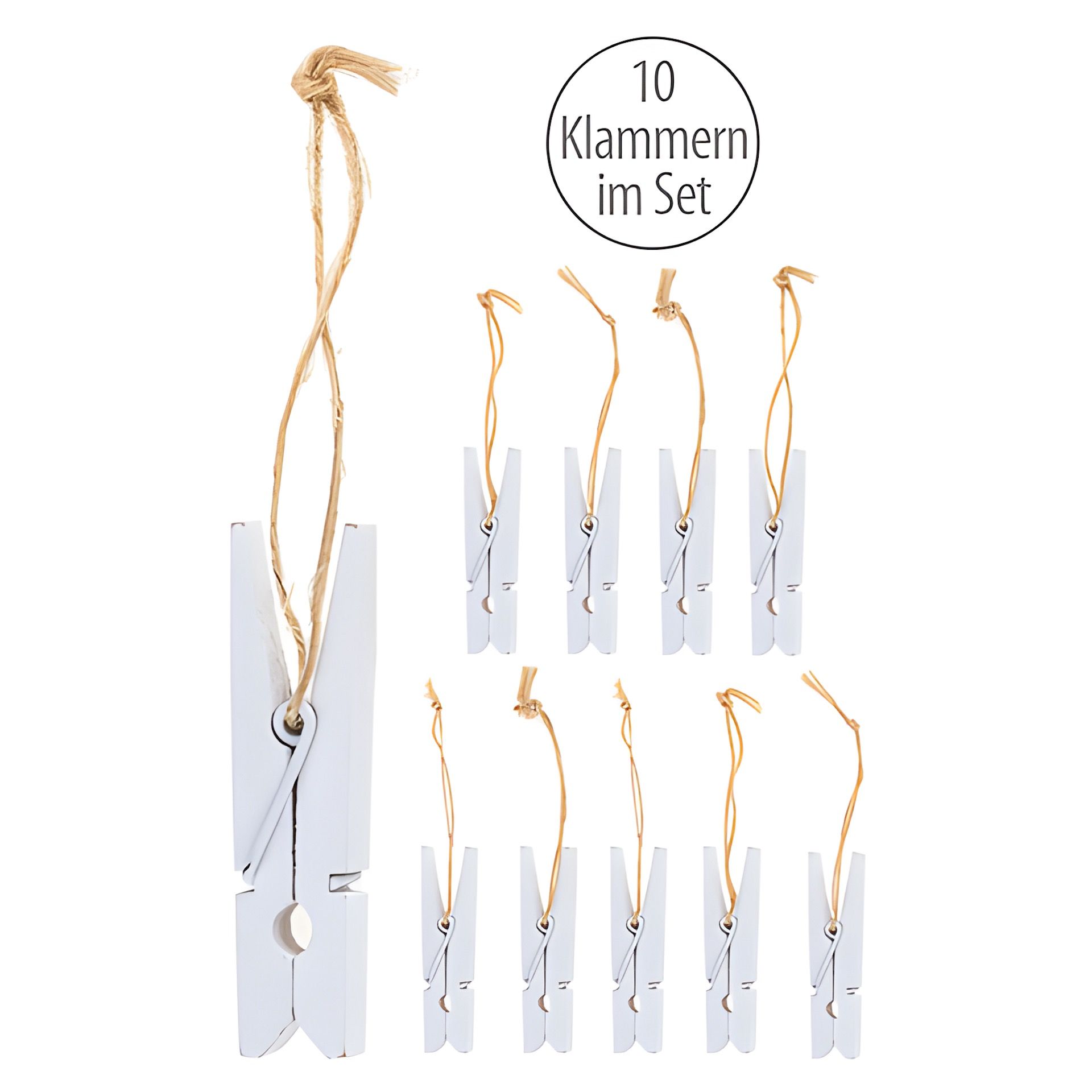 Anhänger 'Holzklammer' weiß, 5 cm, 10er Pack