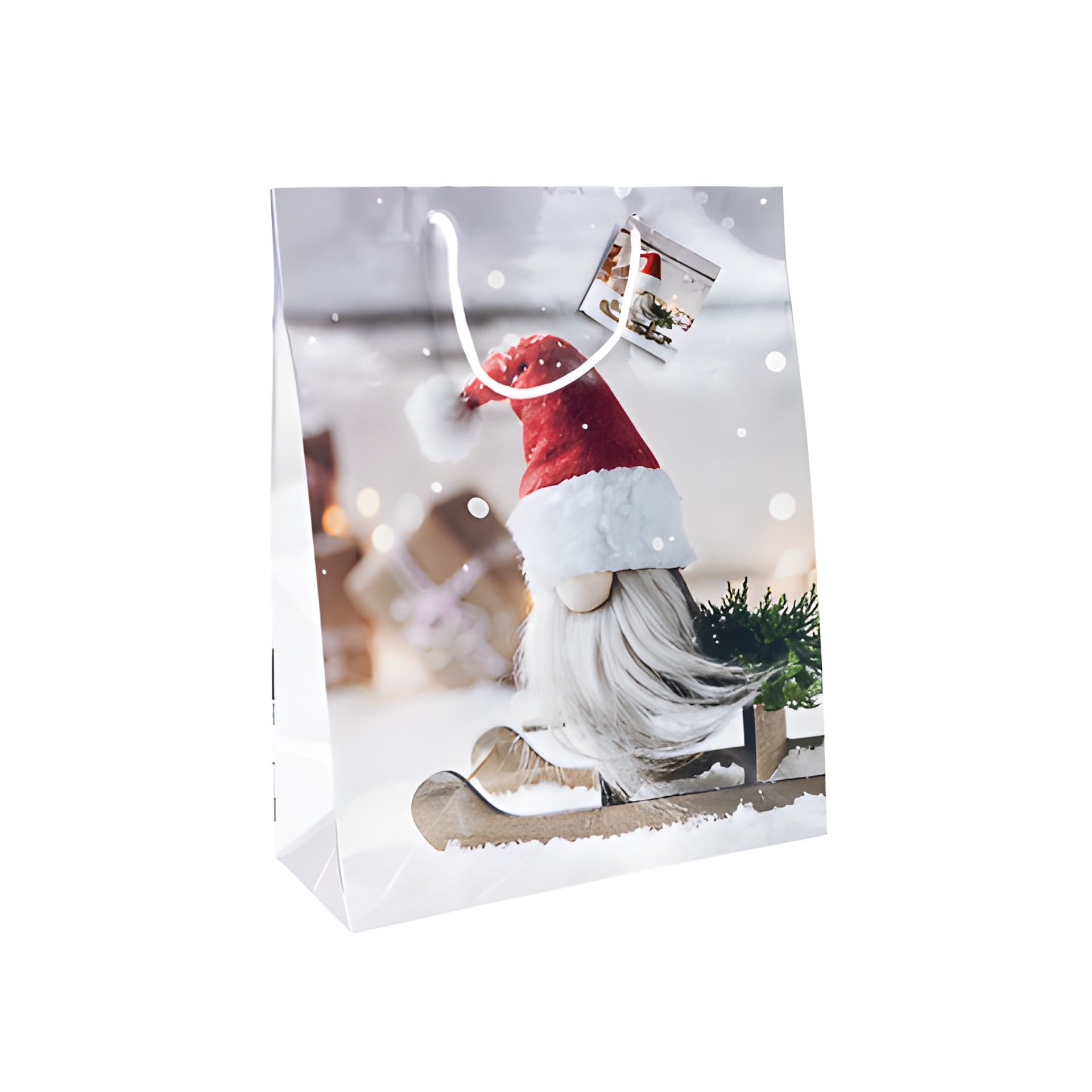 Geschenktüte 'Wichtel mit Schlitten', groß