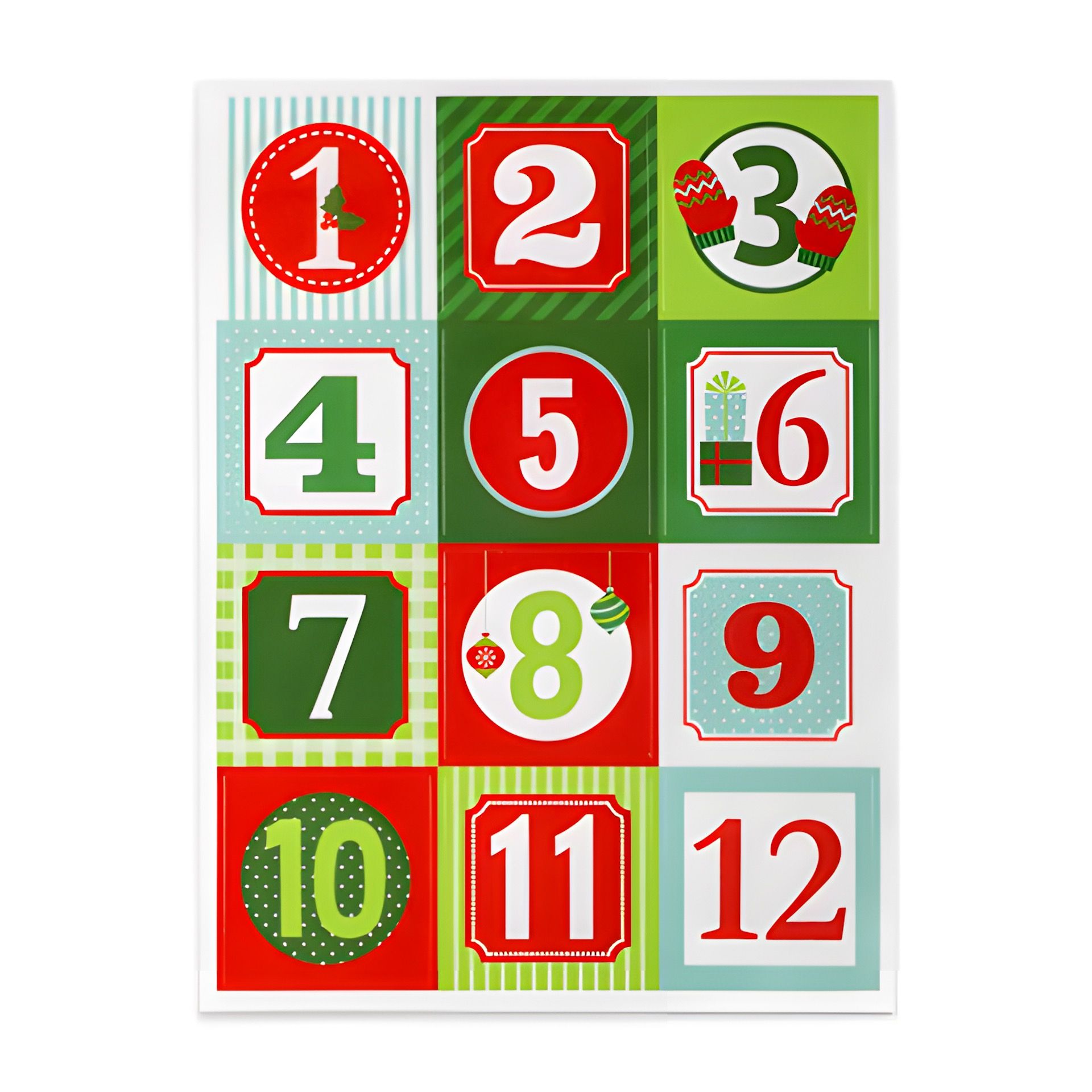 Adventskalender-Zahlen rot/grün/weiß, 24 Stück