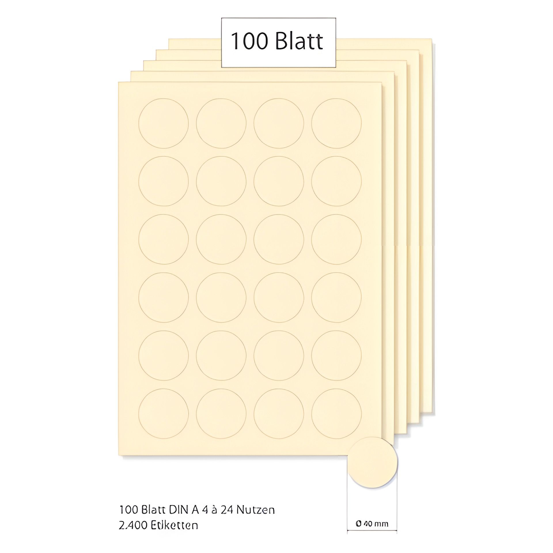 Etiketten rund 40 mm creme - 100 Blatt A4