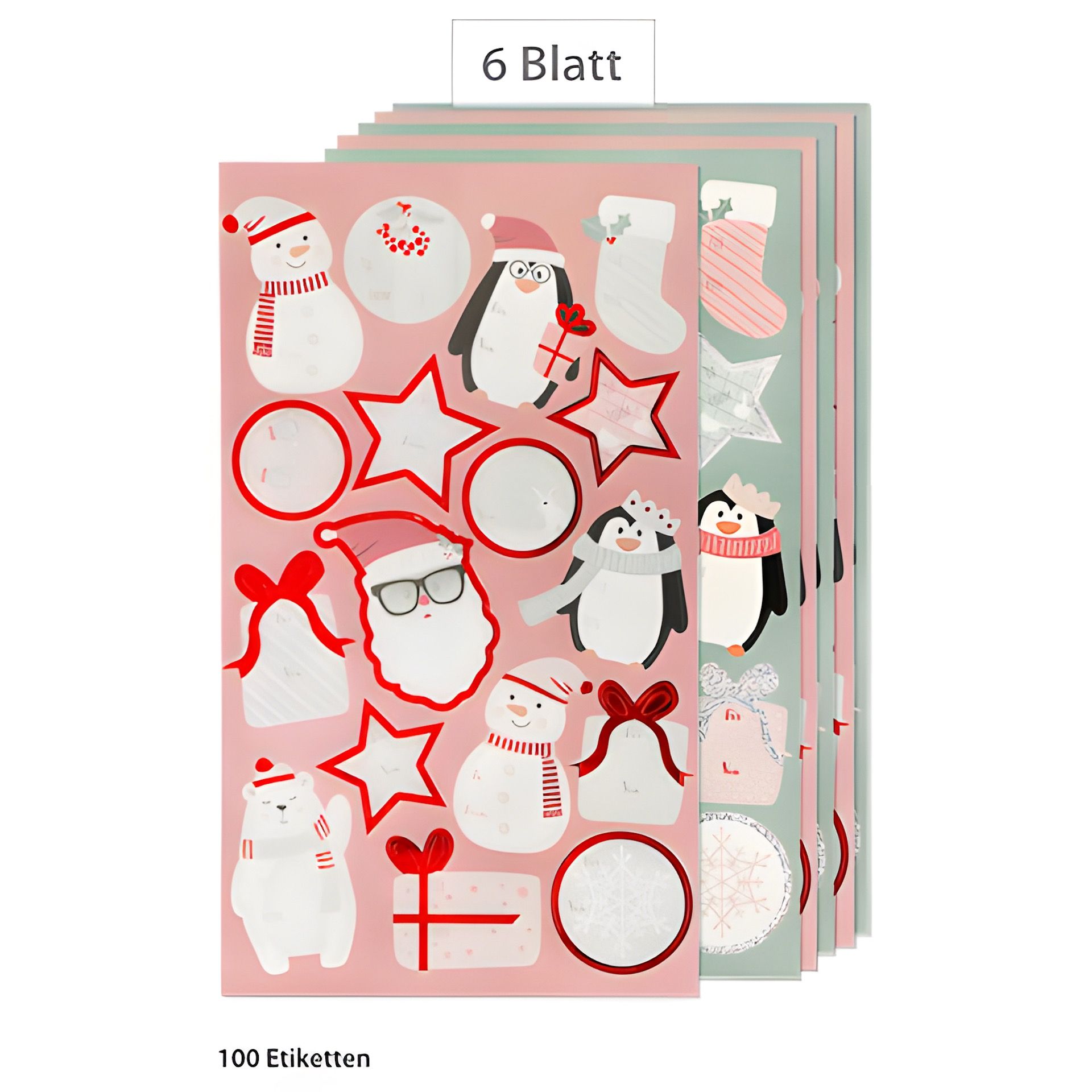 Weihnachtssticker rot/grün, 100-teilig