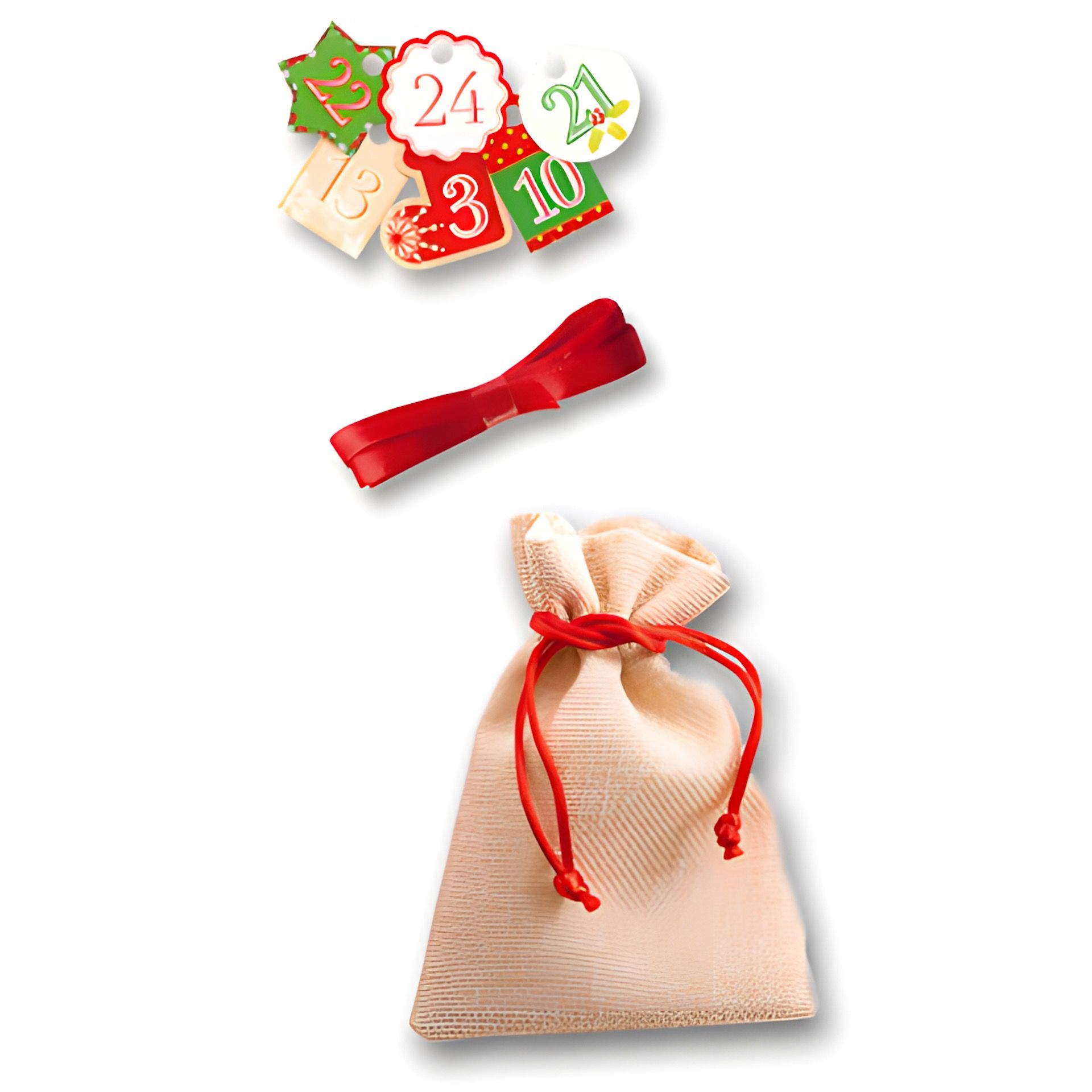 Adventskalender Beutel in Juteoptik, 49-teilig