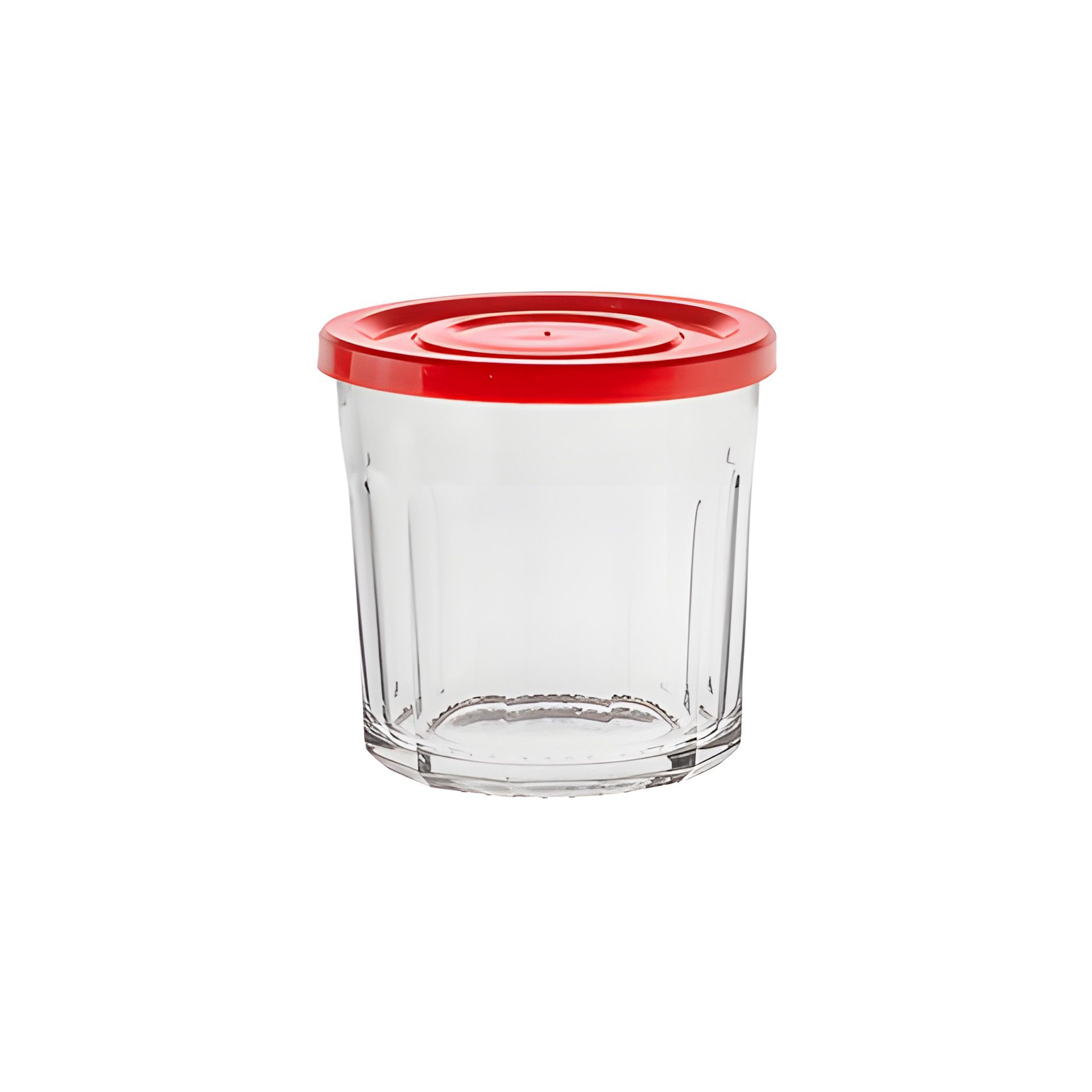 Servierglas 420 ml mit Facetten und Deckel, rot