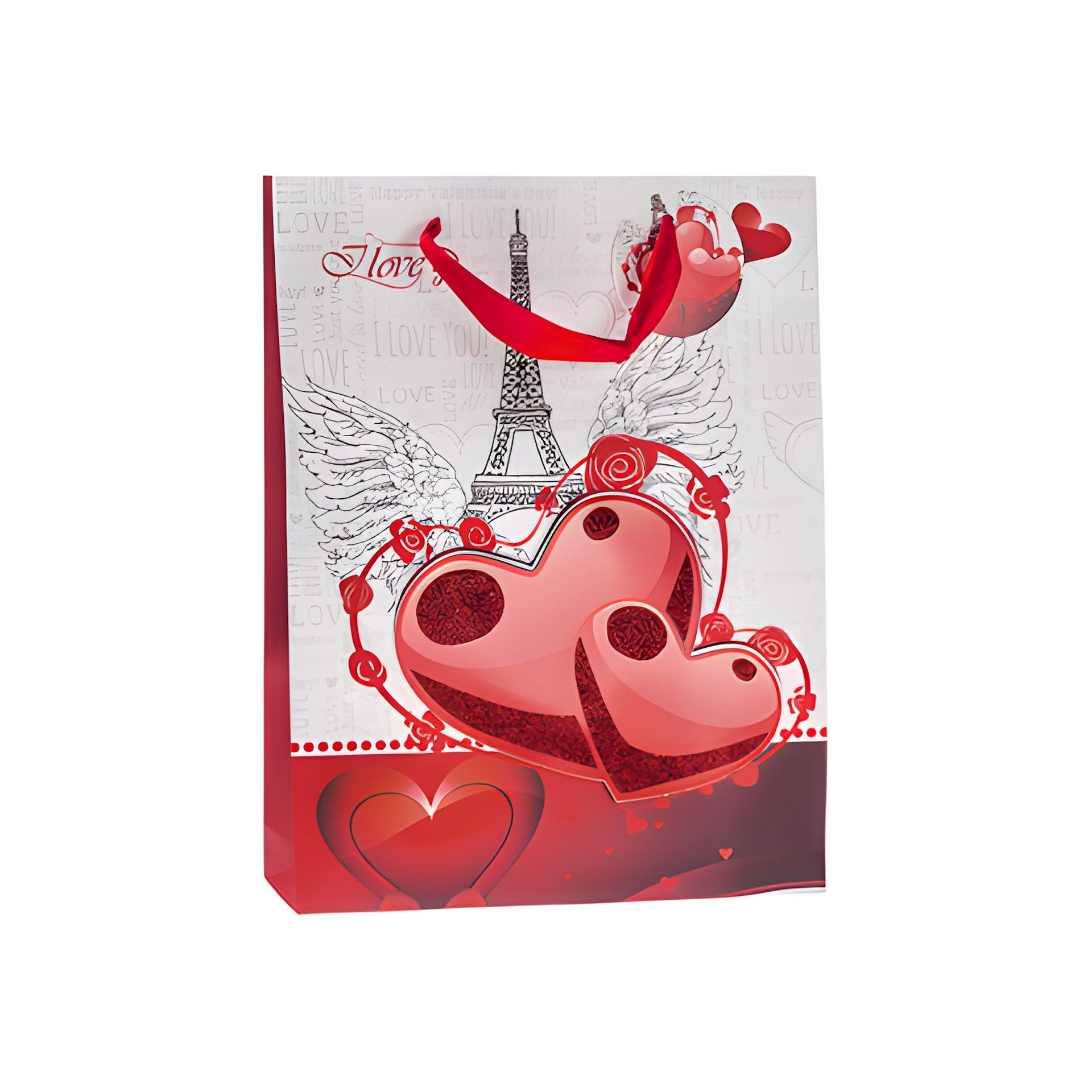 Geschenktüte 'I love you mit Glitzerherz', mittel