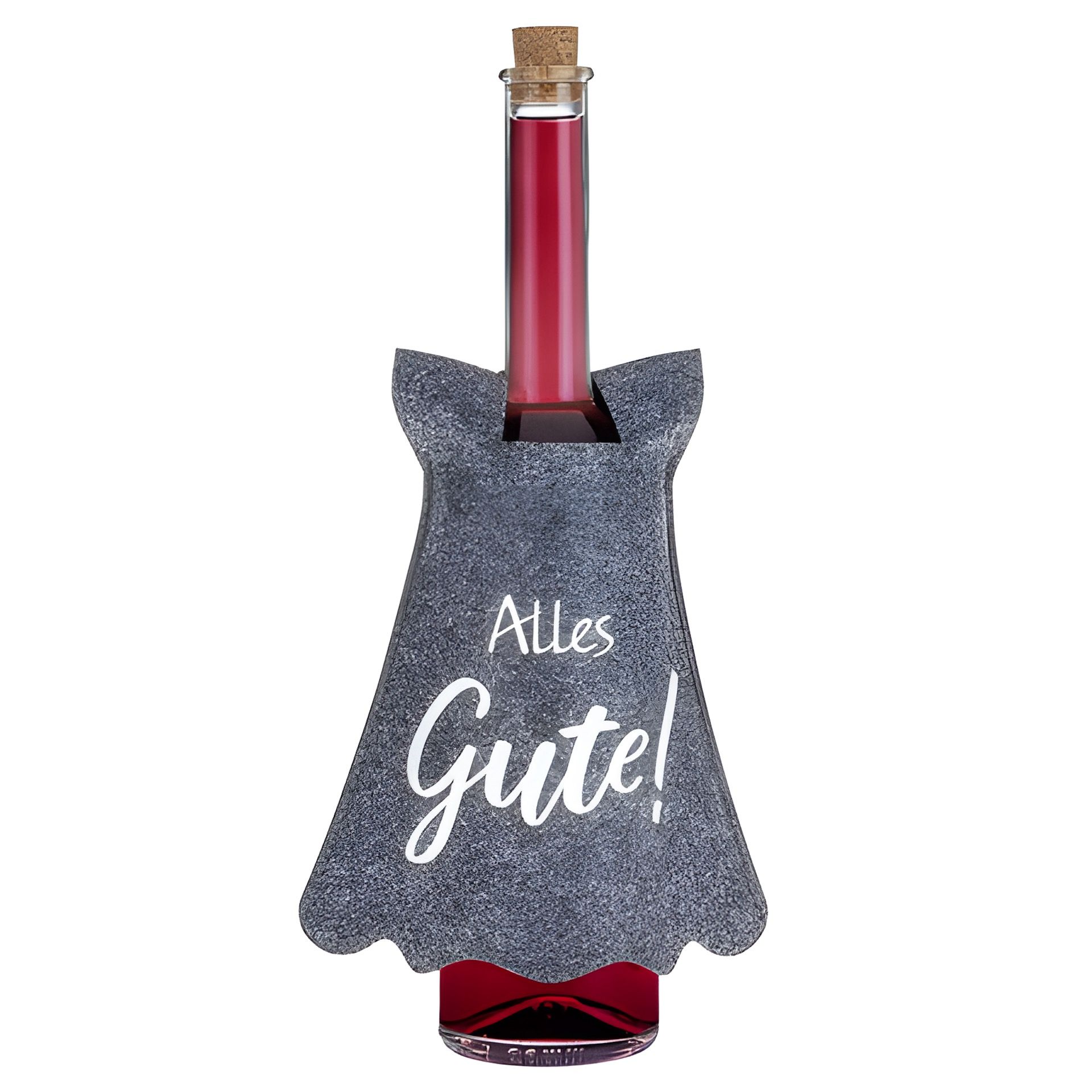 Flaschendeko Filzkleid mit 'Alles Gute!'