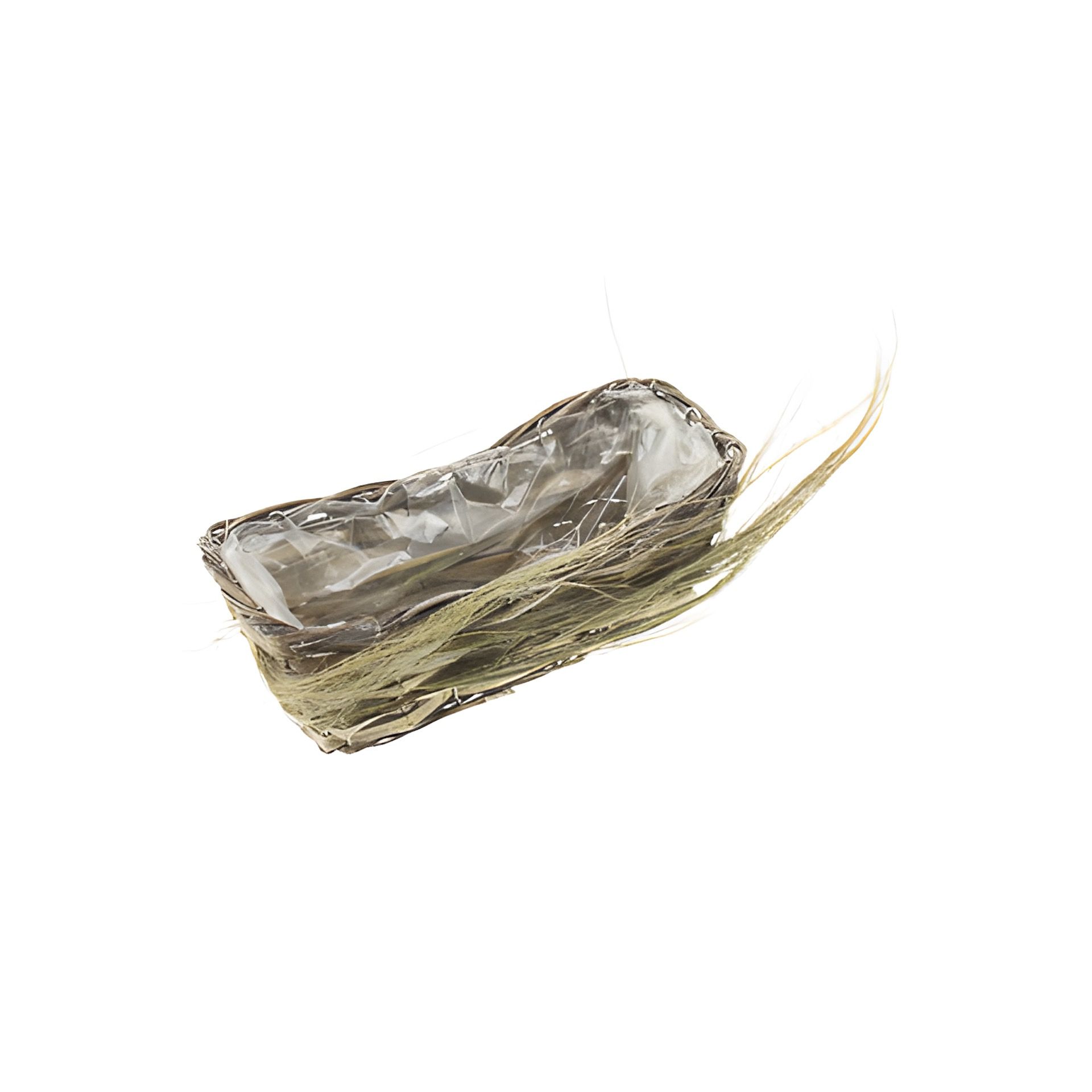 Holzkorb mit Zottelgras rechteckig 31 x 13 cm