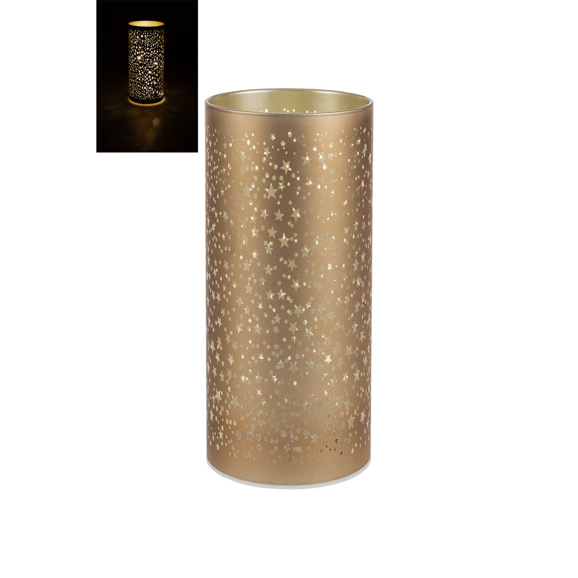 Deko-Glaslampe 'Sterne' 20 cm, gold, 10 LEDs mit Timer