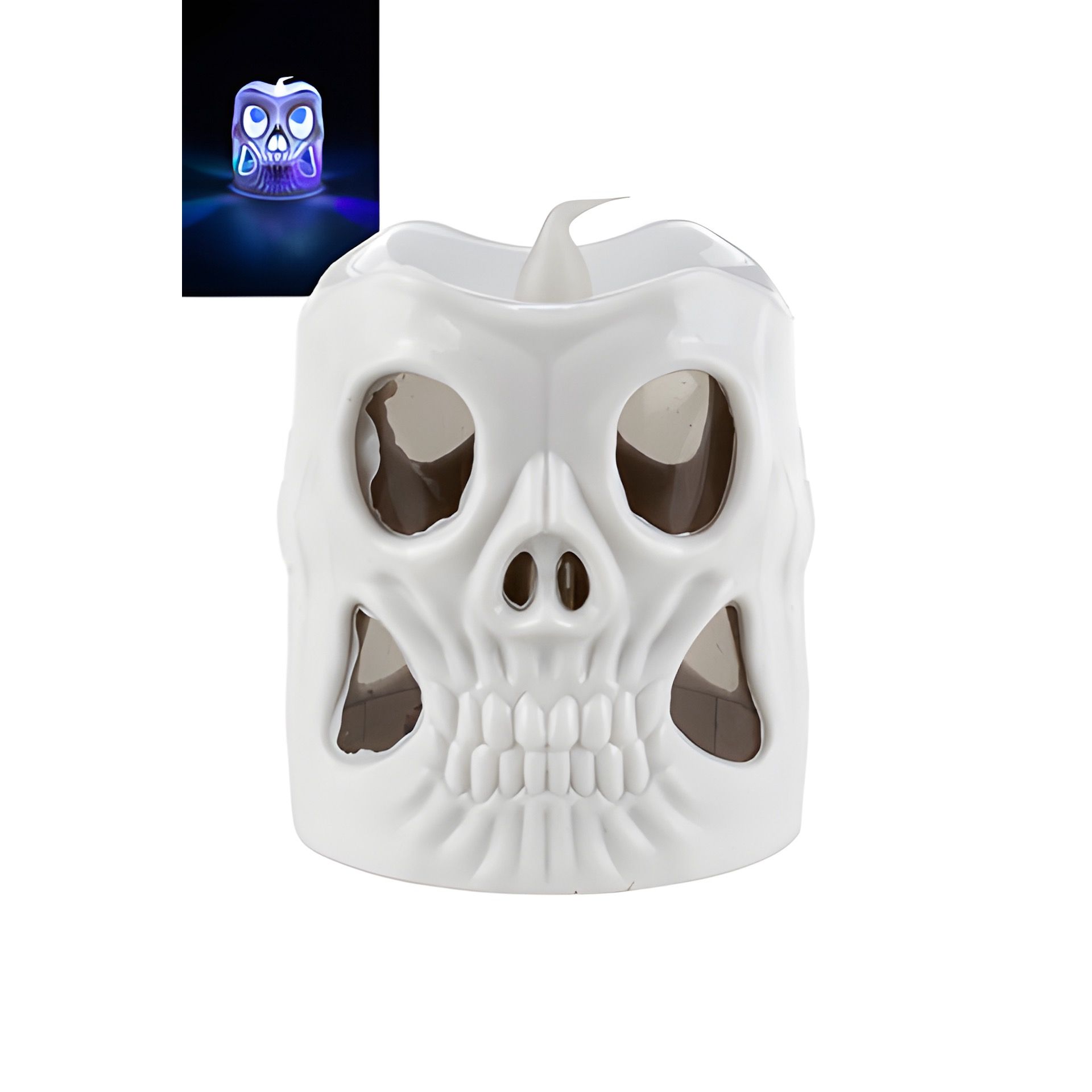 LED-Kerze 'Totenkopf' 6 x 6 cm, mit Farbwechsel, weiß