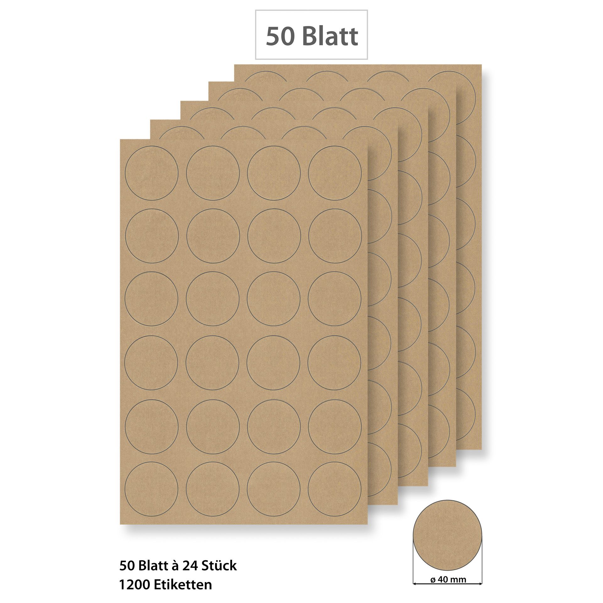 Steffis Etiketten rund 40 mm natur - 50 Blatt A4