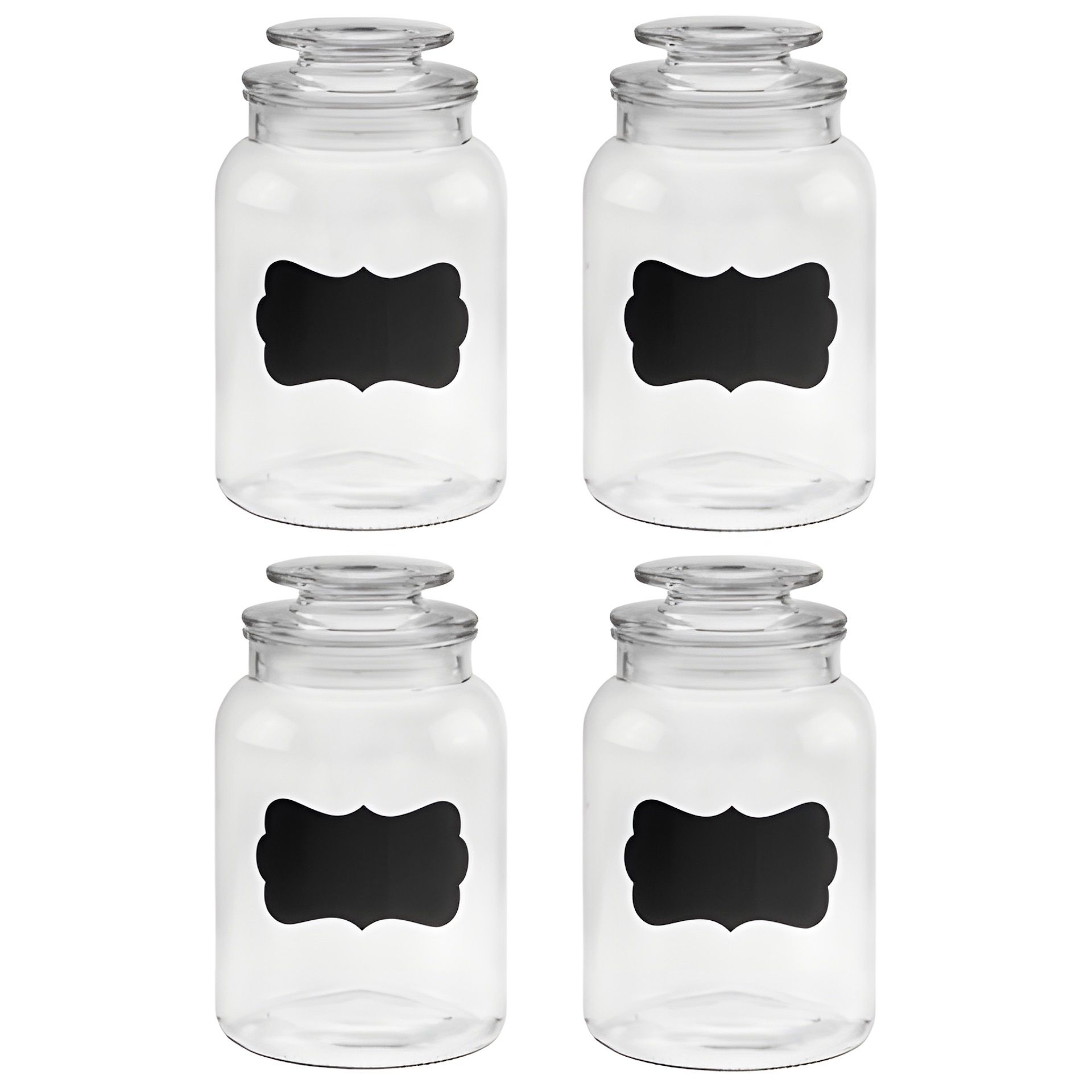 Vorratsglas 1200 ml beschreibbar mit Glasdeckel, 4er Pack